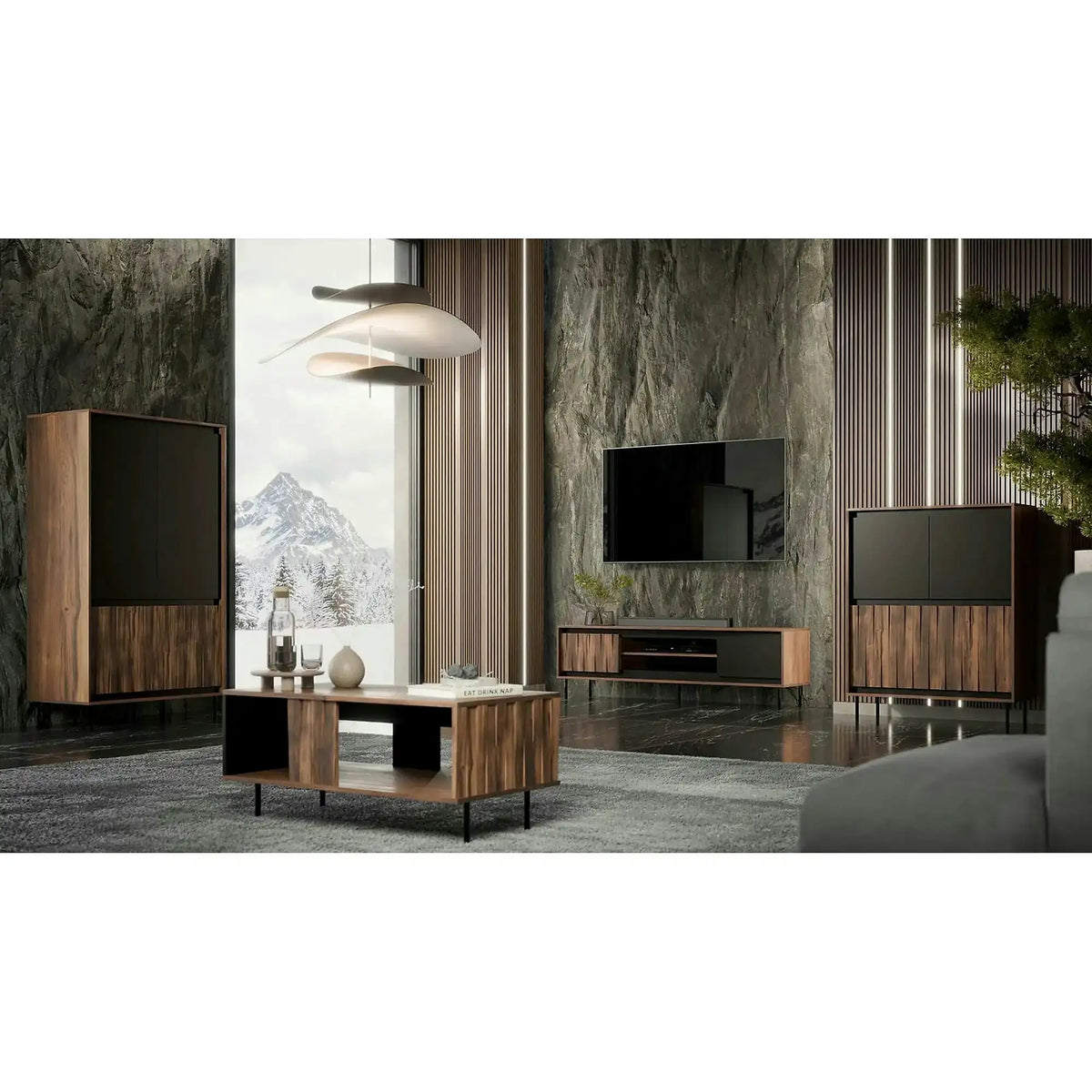 Biblioteca SWING W-1, nuc/negru, PAL laminat/metal, 53x40x179 cm