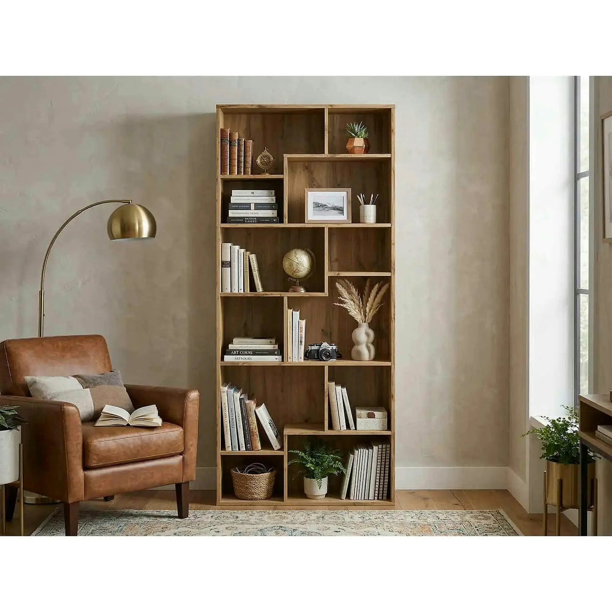 Biblioteca TETRIX, stejar wotan, PAL melaminat, 88x34x198 cm