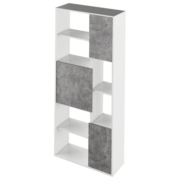 Biblioteca ULIMI, alb/gri beton, DTD laminat, 80x30x180 cm