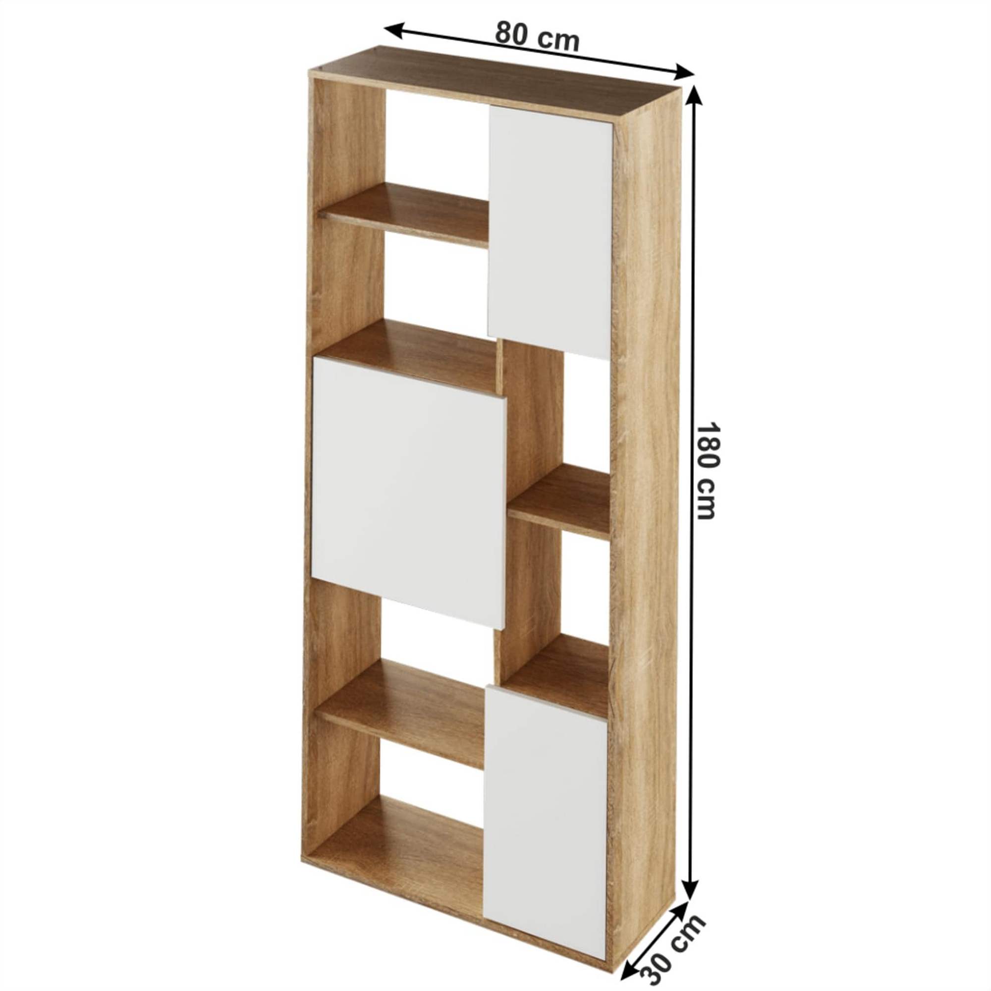 Biblioteca ULIMI, stejar sonoma/alb, DTD laminat, 80x30x180 cm