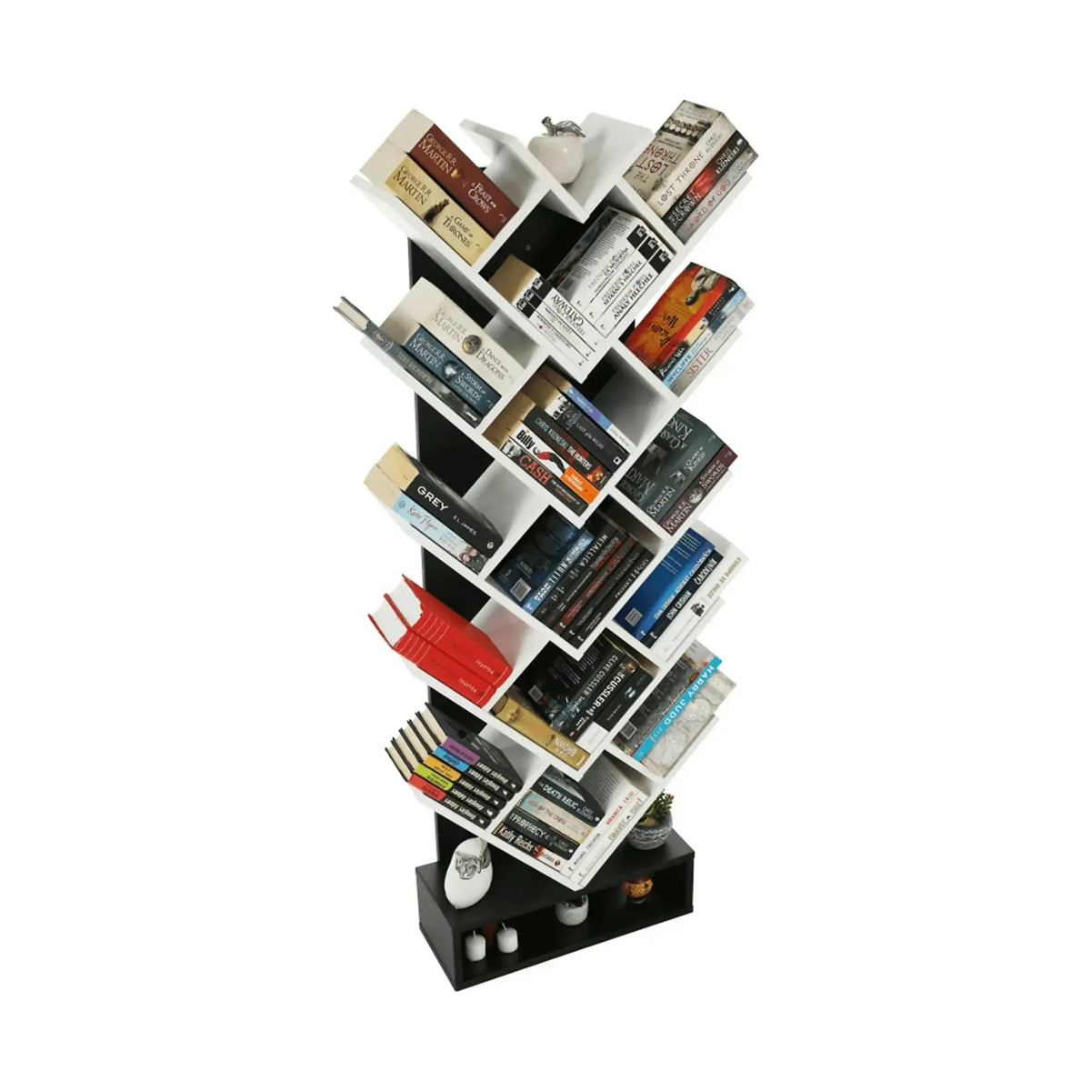 Biblioteca VEVEY, alb/negru, PAL melaminat, 59x22x150 cm