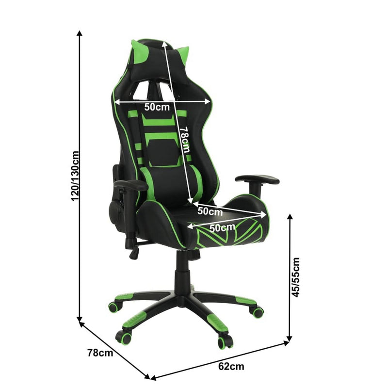 Scaun gaming BILGI, negru/verde, piele ecologica/plastic, 62x78x102/130 cm