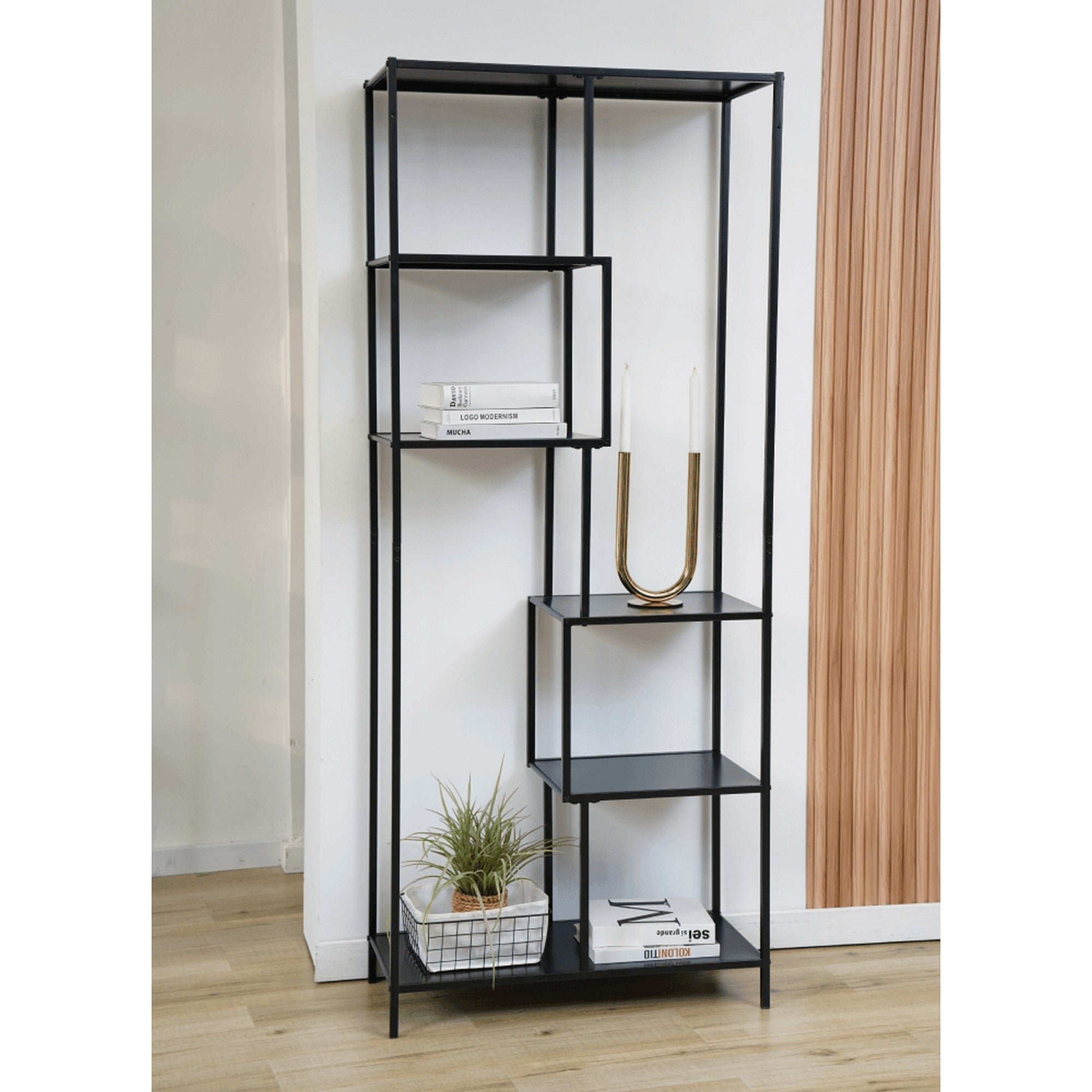 Etajera BILOTE TIP 3, negru, metal, 77x33x185 cm