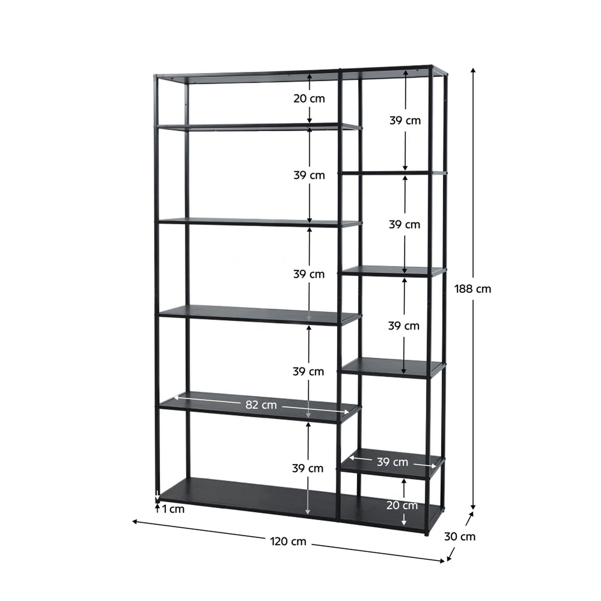 Etajera BILOTE TIP 4, negru, metal, 120x30x188 cm