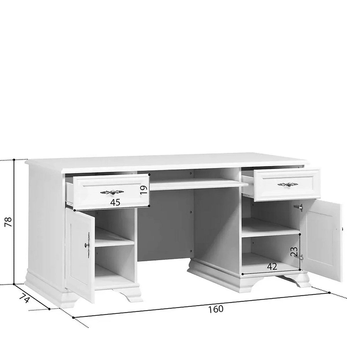 Birou alb clasic IDENTO, PAL, 160x74x78 cm