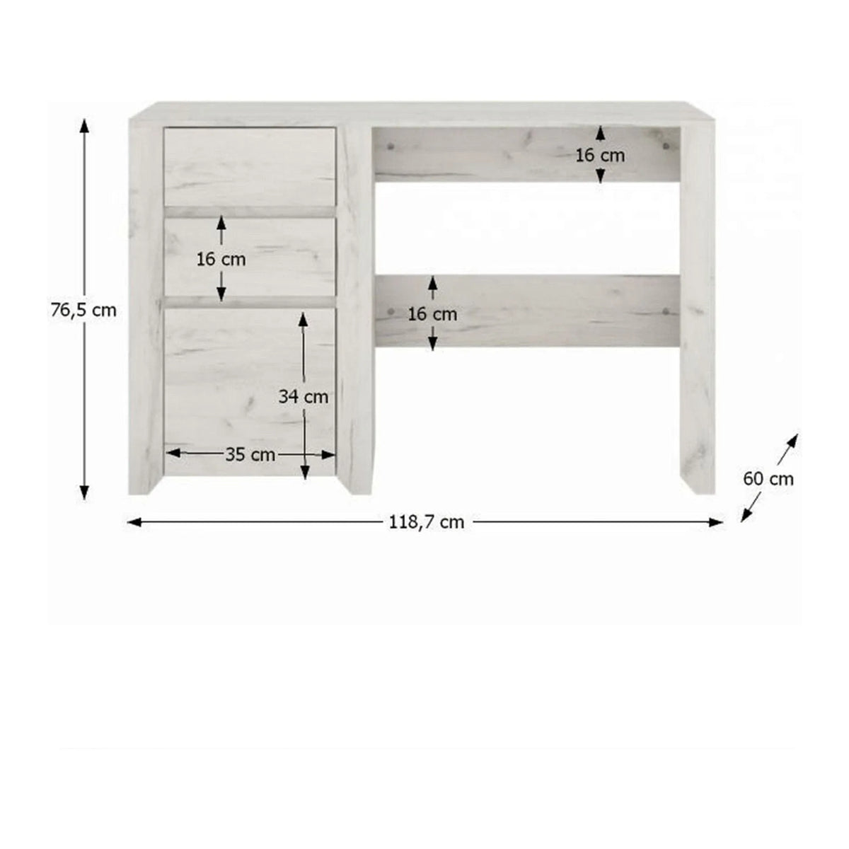 Birou ANGEL typ 80, alb craft, PAL melaminat, 119x60x77 cm