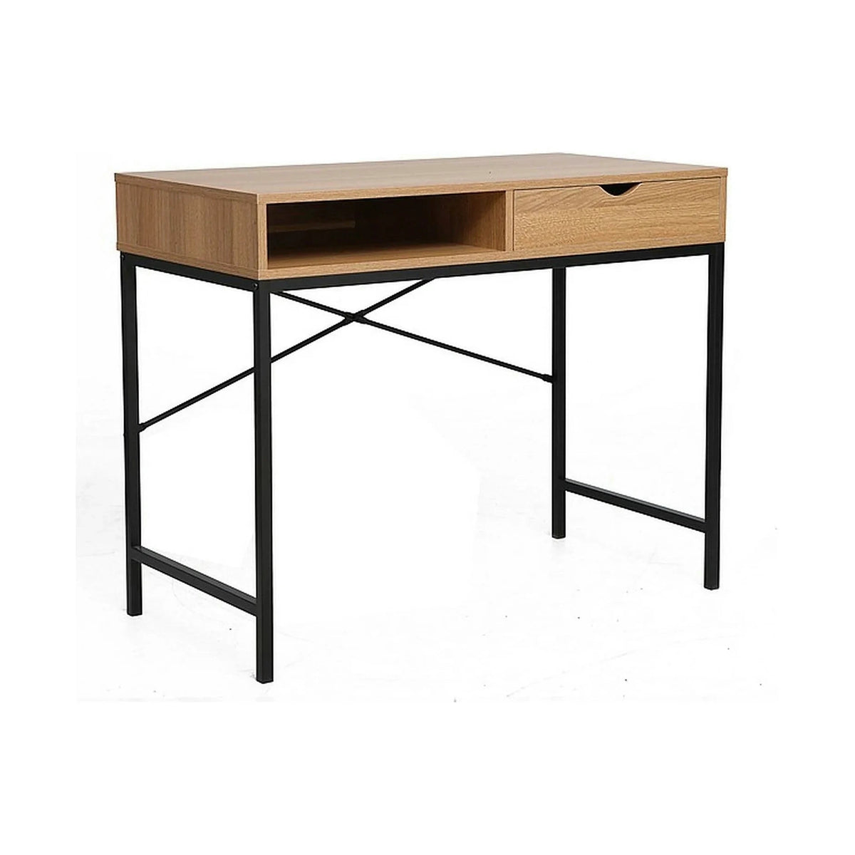Birou B-027, stejar/negru, PAL/metal, 95x48x76 cm