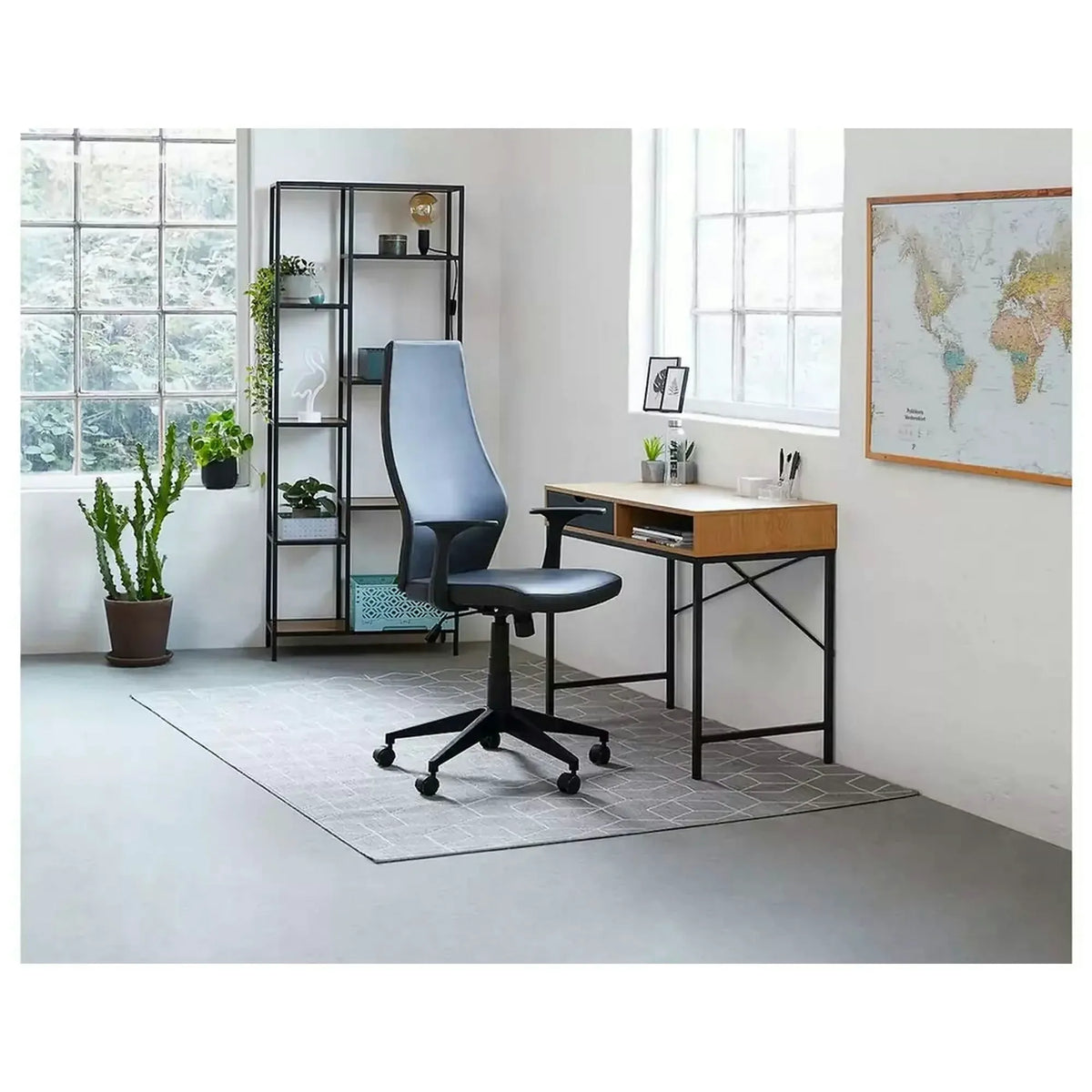 Birou B-027, stejar/negru, PAL/metal, 95x48x76 cm