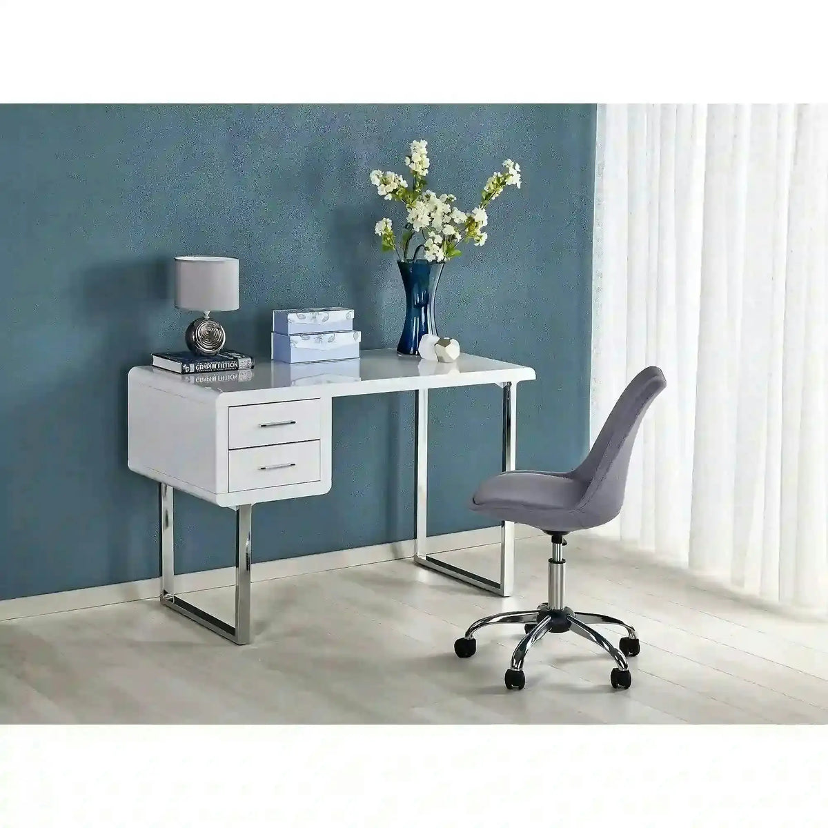 Birou B30, alb/crom, 120x55x76 cm