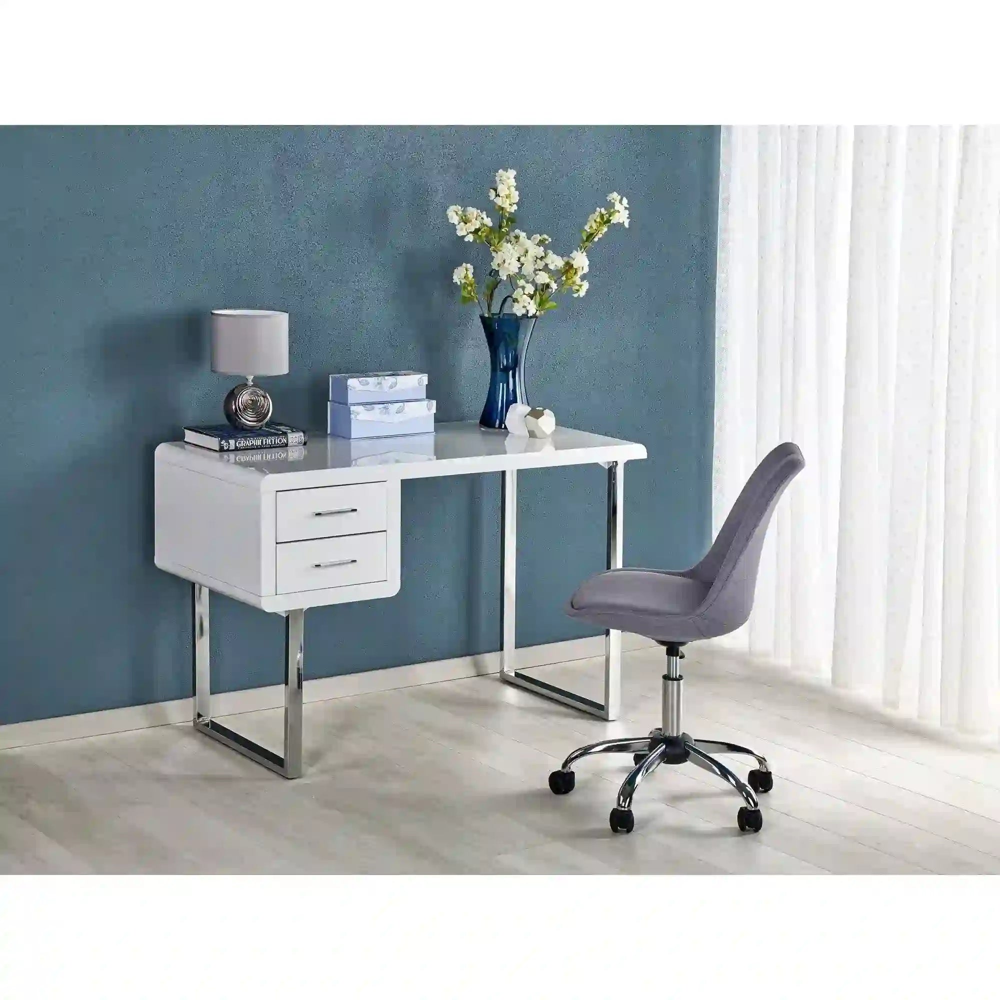 Birou B30, alb/crom, 120x55x76 cm