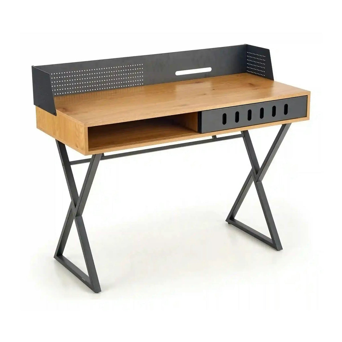 Birou B43, stejar/negru, 110x51x90 cm