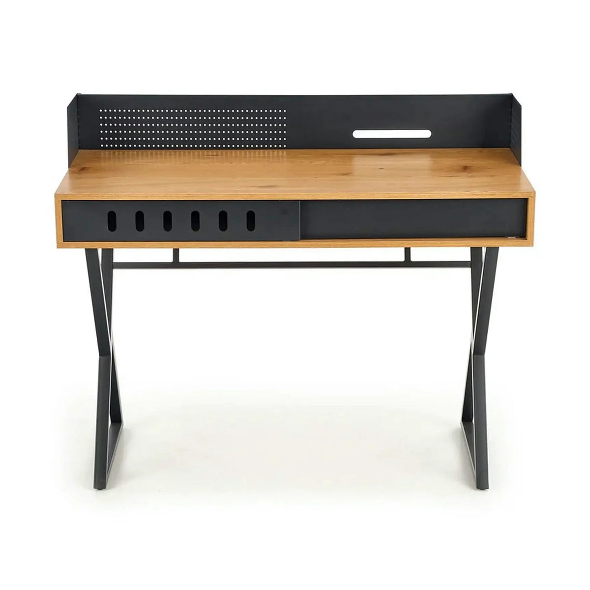 Birou B43, stejar/negru, 110x51x90 cm