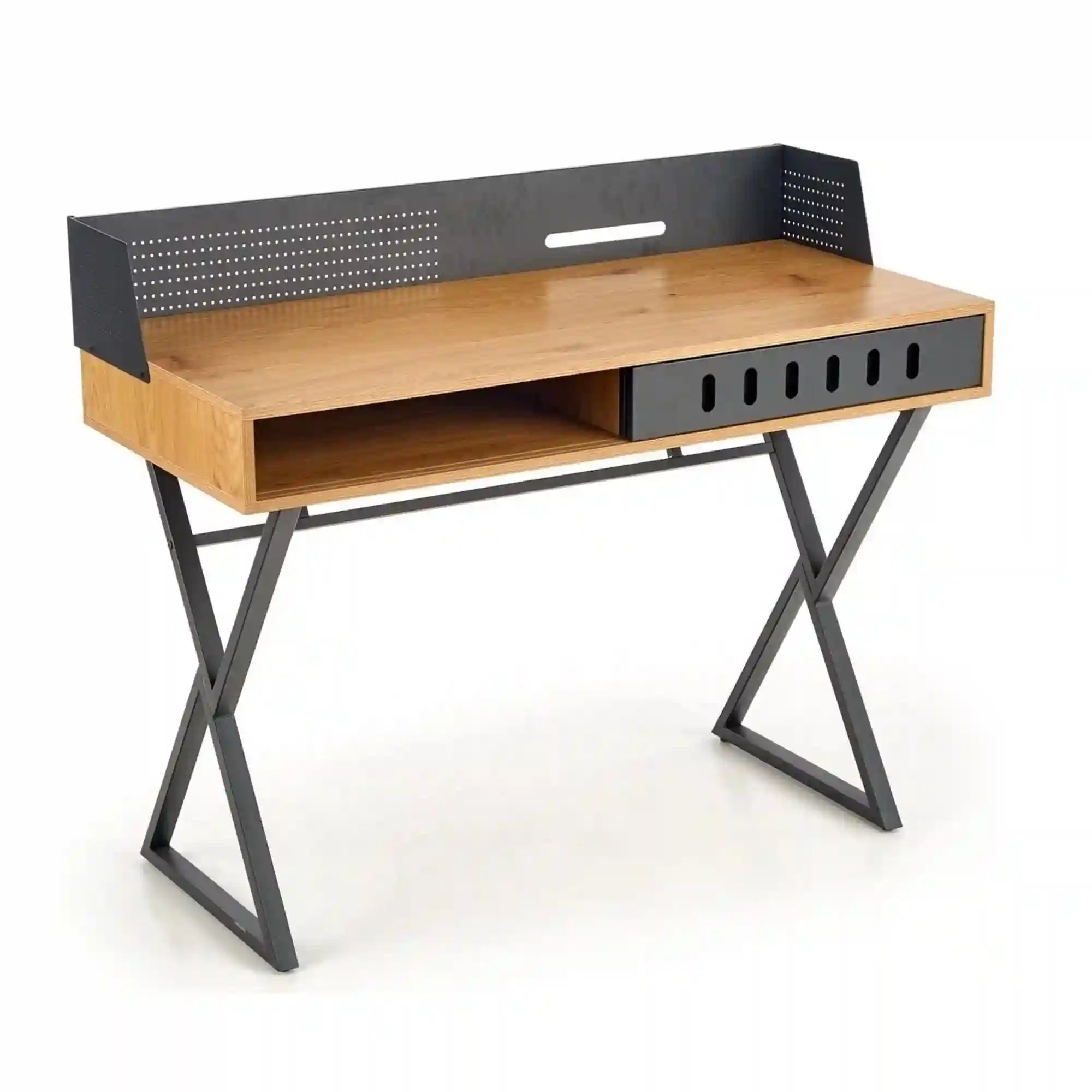 Birou B43, stejar/negru, 110x51x90 cm