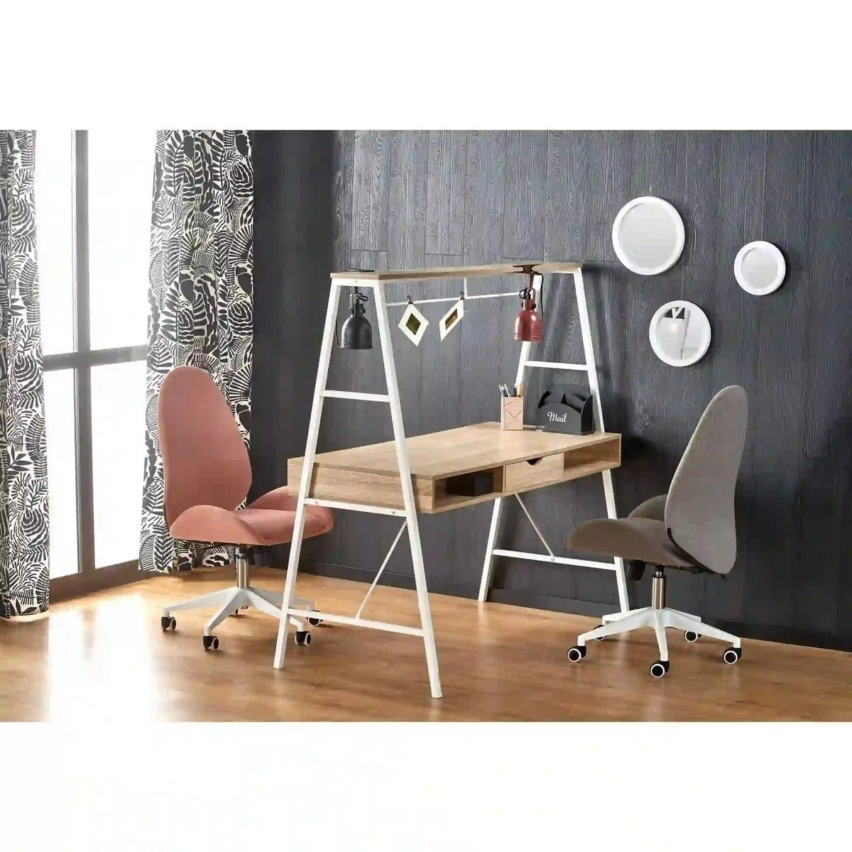 Birou B48, stejar sonoma/alb, furnir melaminat/metal, 139x60x140 cm