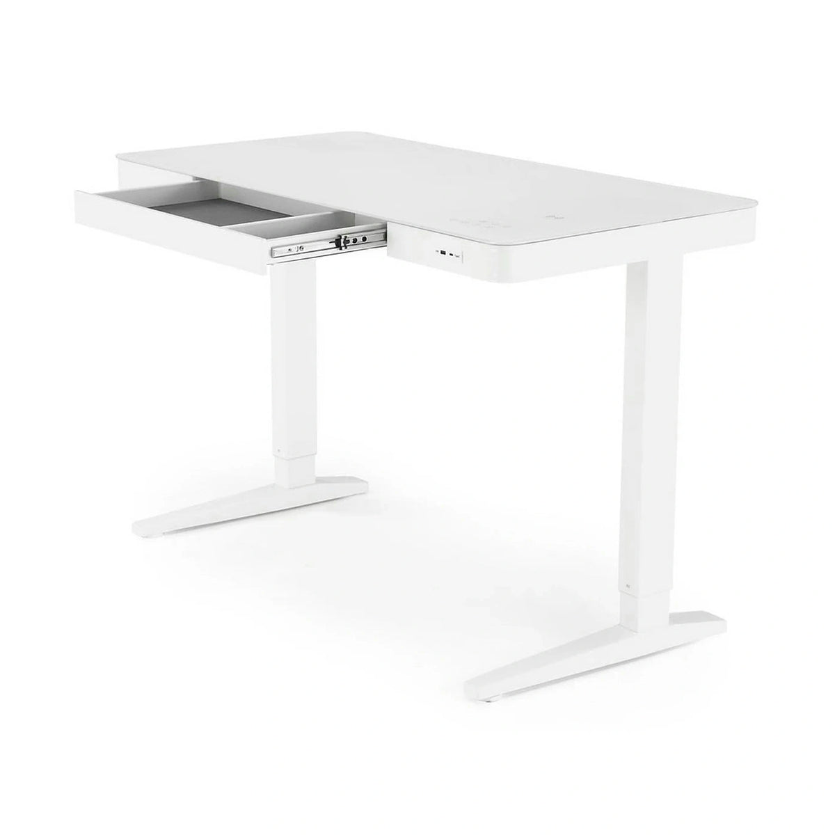 Birou B52, alb, sticla/metal, 120x60x77/120 cm
