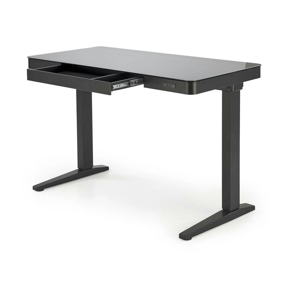 Birou B52, negru, sticla/metal, 120x60x77/120 cm