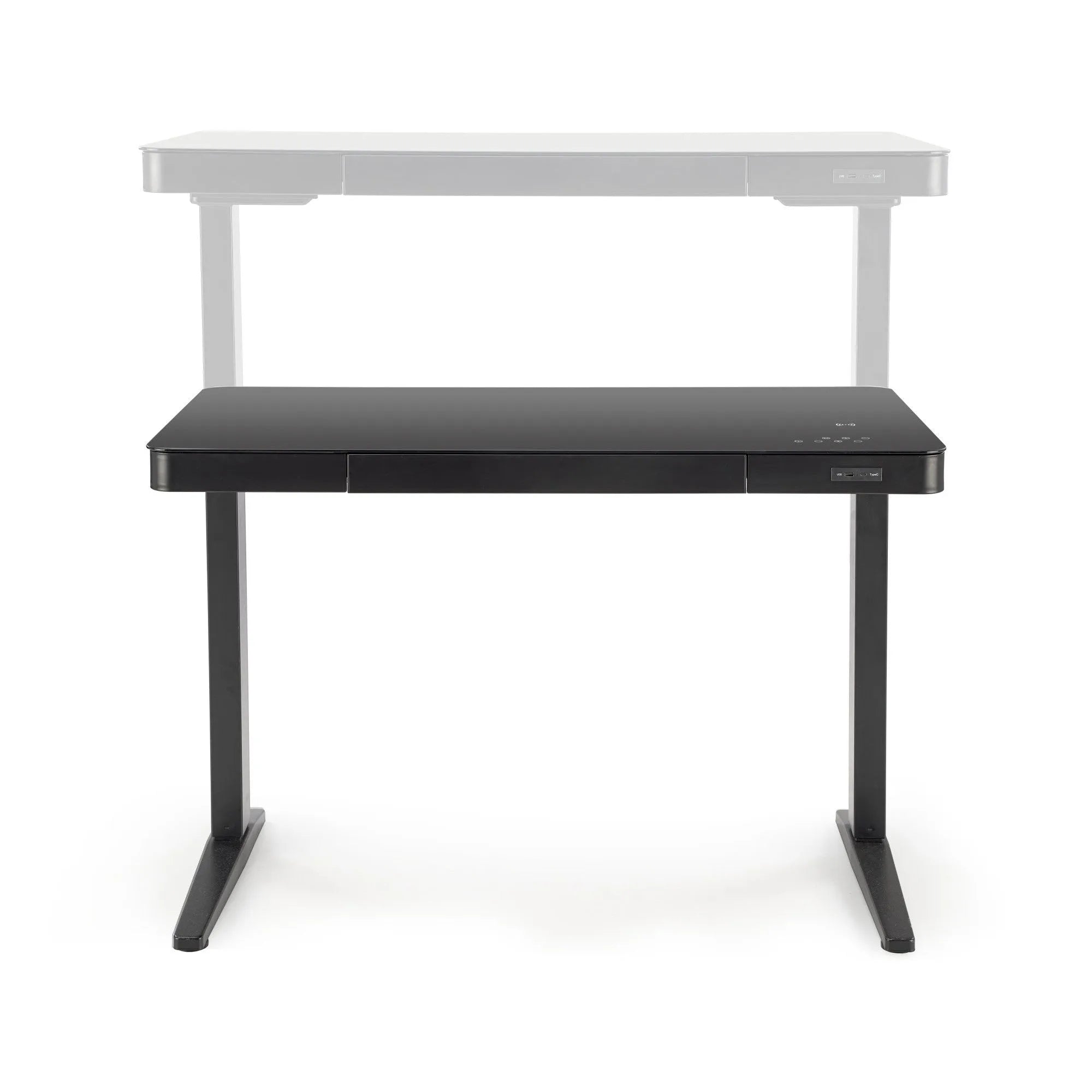 Birou B52, negru, sticla/metal, 120x60x77/120 cm