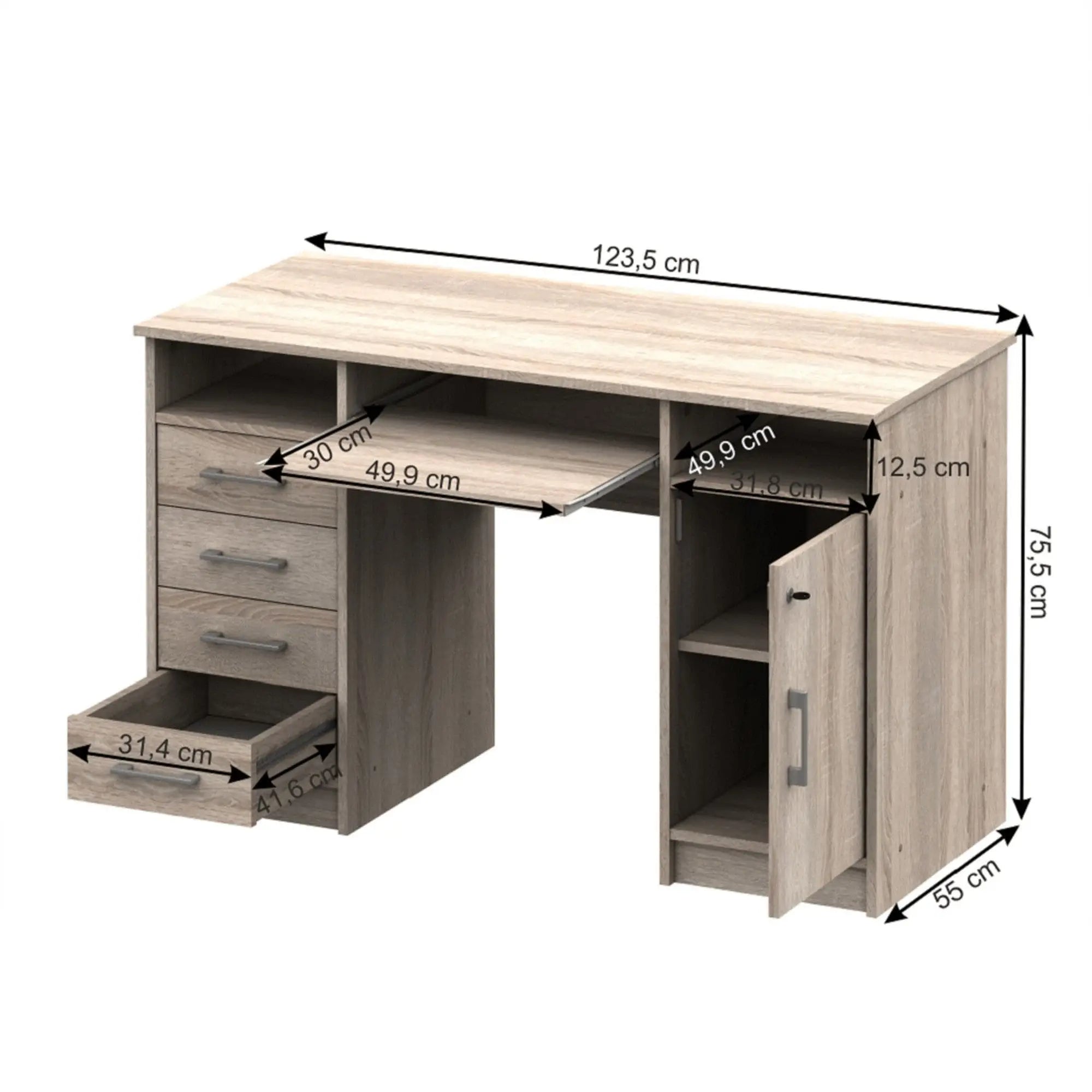 Birou B9 NEW, stejar sonoma, DTD laminat, 124x55x76 cm