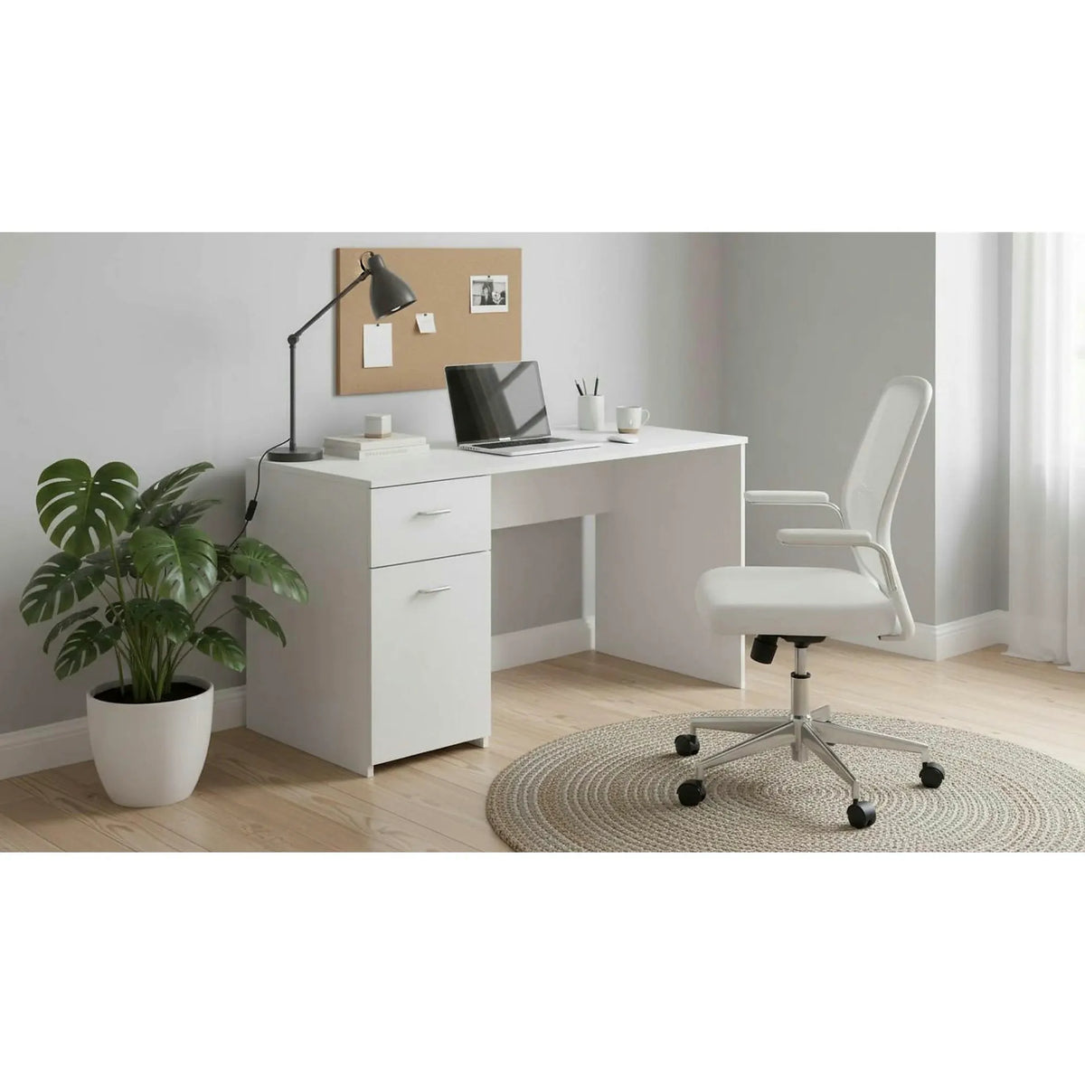 Birou BANY, alb, DTD laminat, 140x60x76 cm