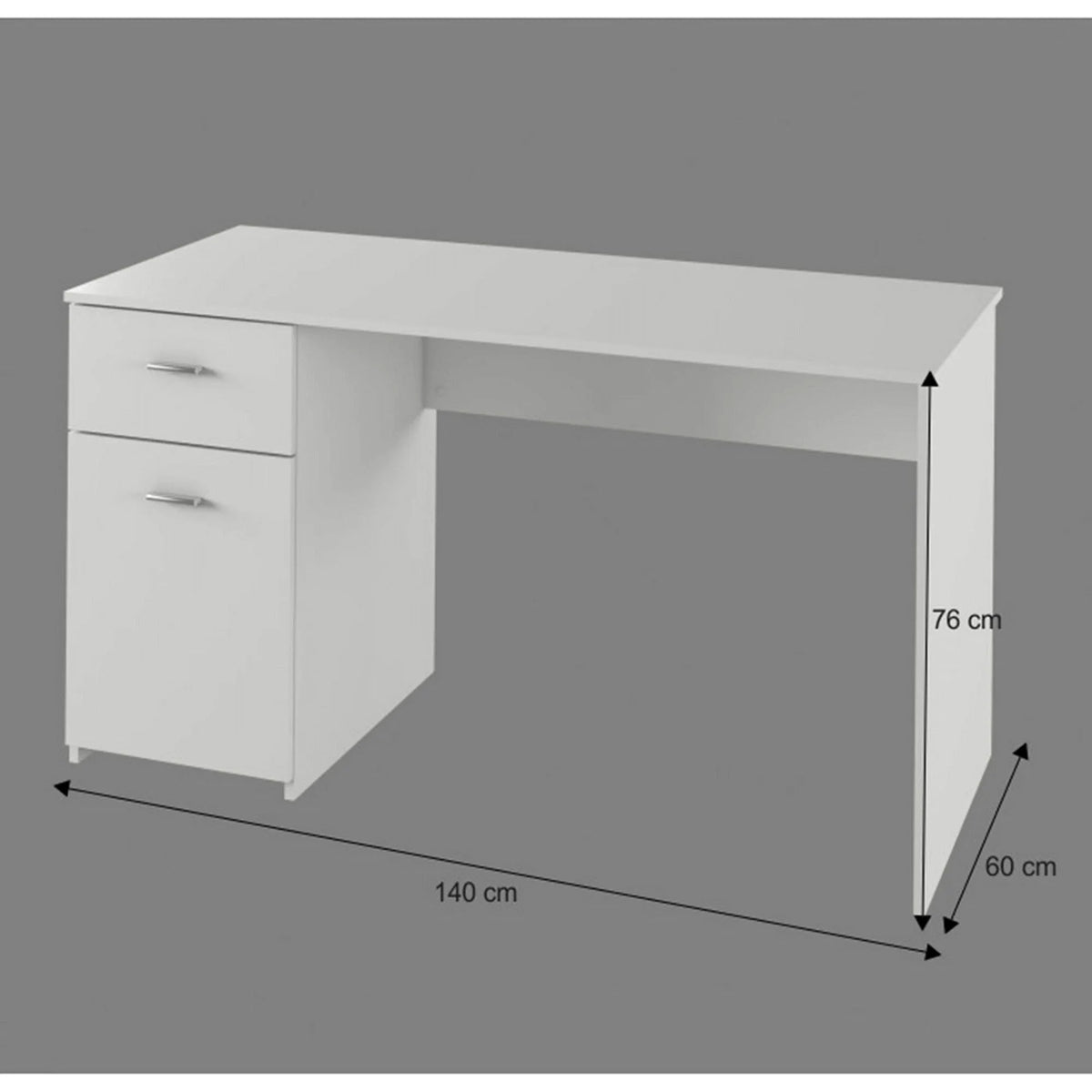 Birou BANY, alb, DTD laminat, 140x60x76 cm