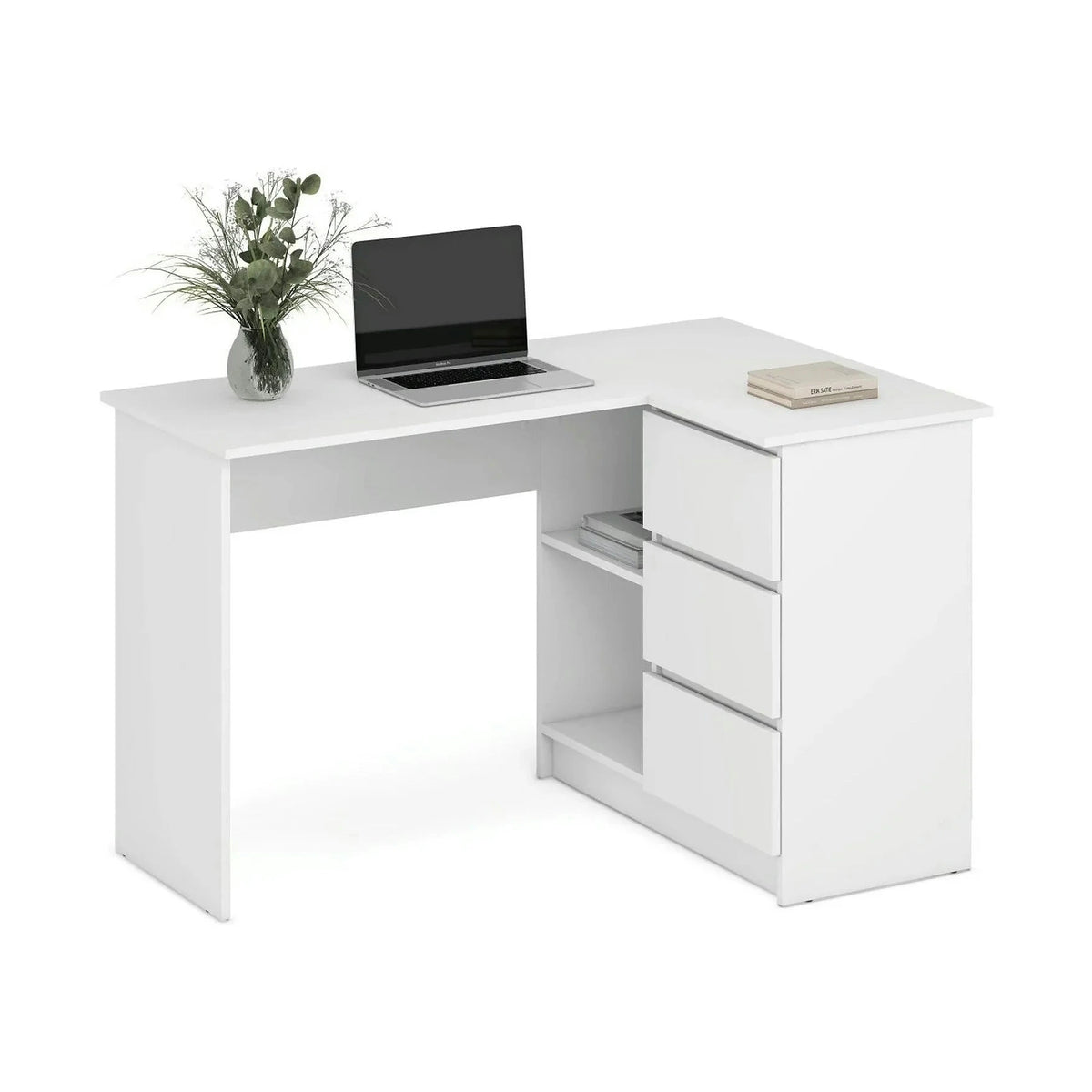 Birou BEGA, alb, PAL laminat, 124x85x76 cm