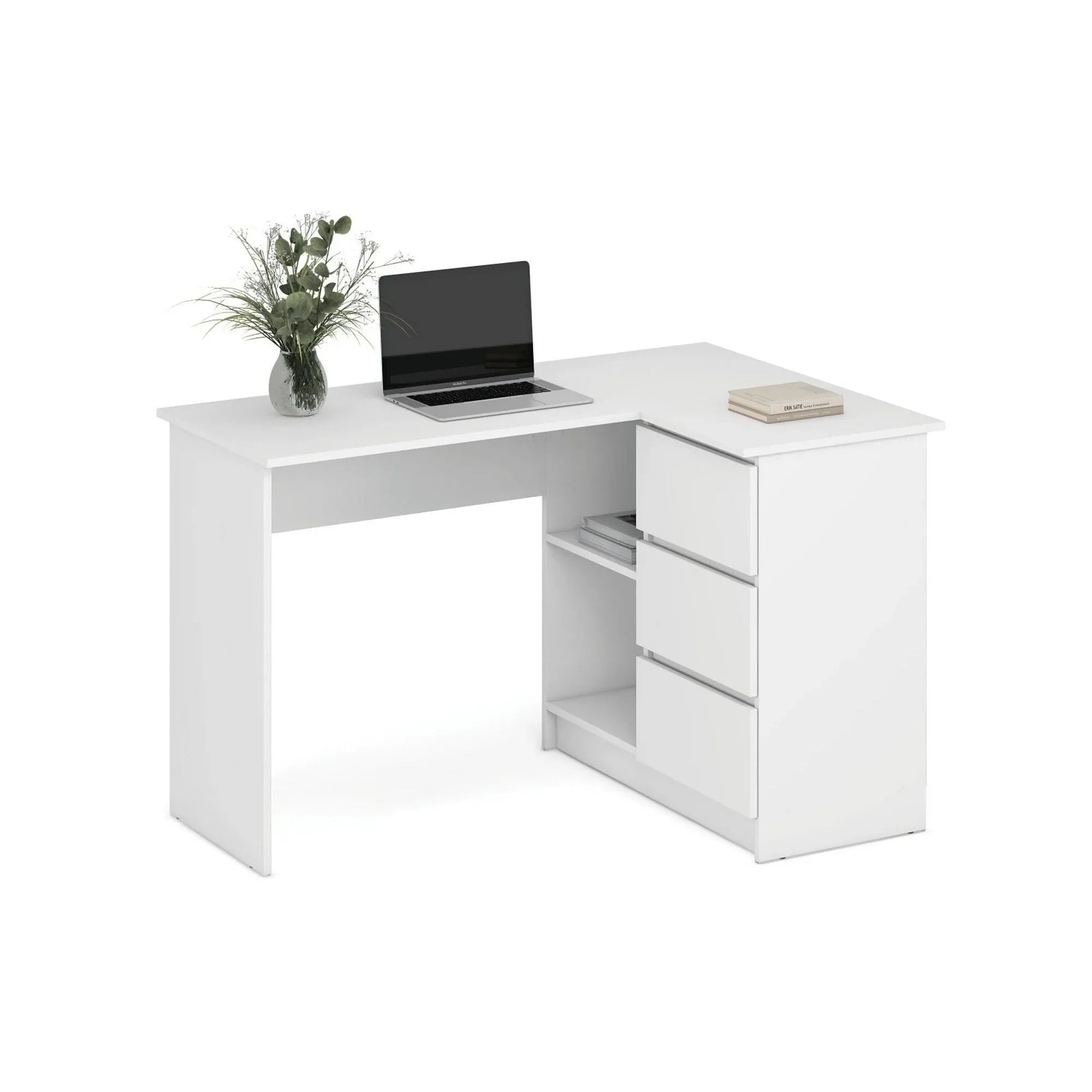 Birou BEGA, alb, PAL laminat, 124x85x76 cm