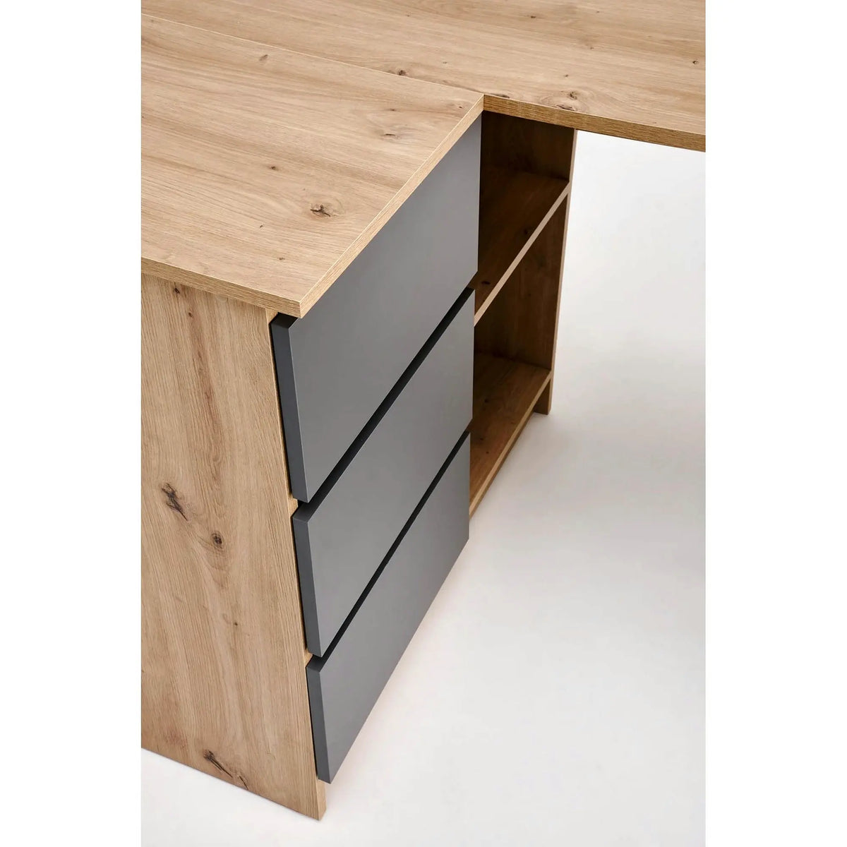 Birou BEGA, stejar artisan/gri grafit, PAL laminat, 124x85x76 cm