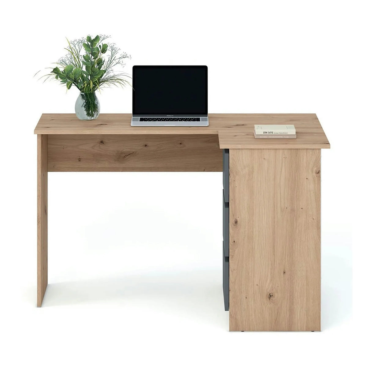 Birou BEGA, stejar artisan/gri grafit, PAL laminat, 124x85x76 cm