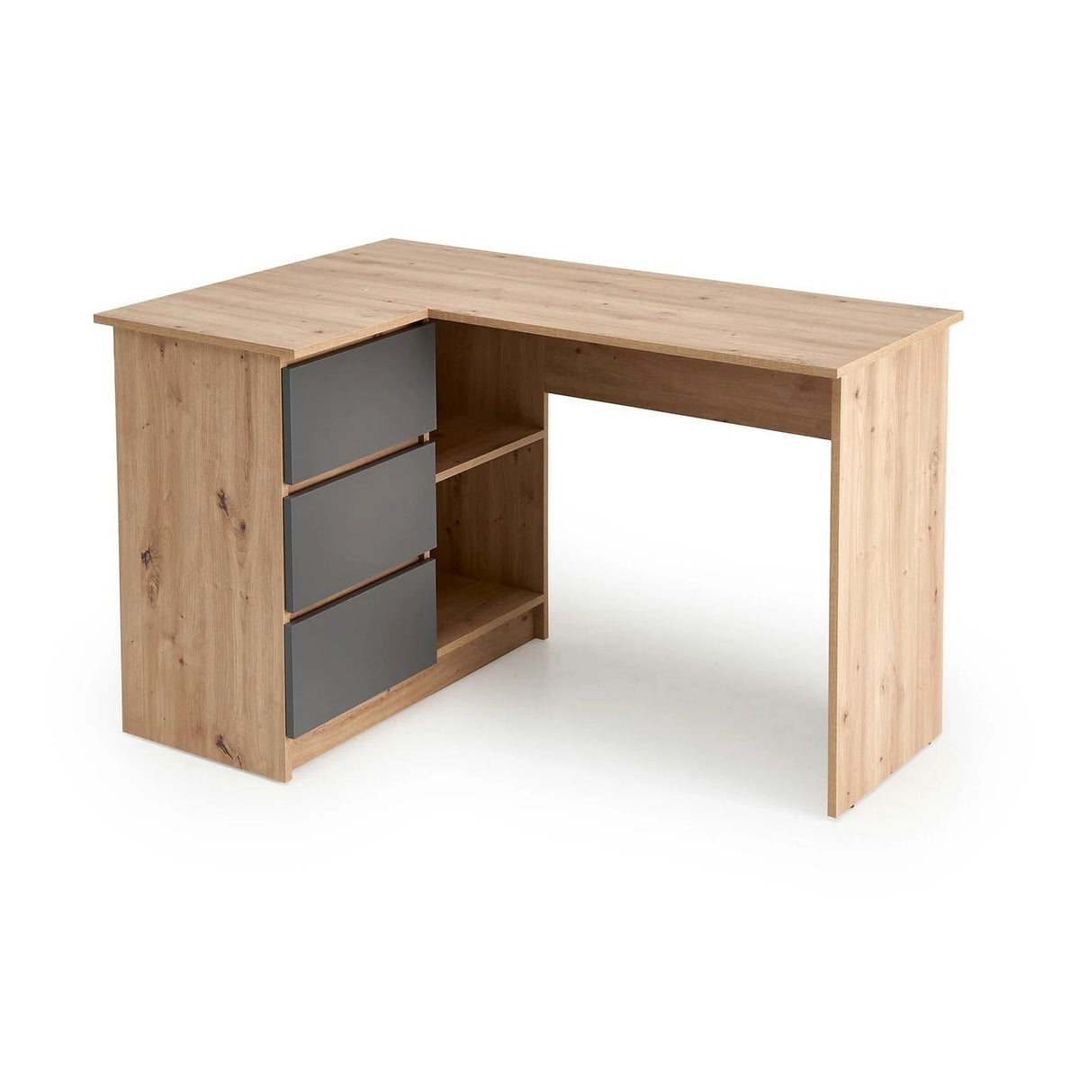 Birou BEGA, stejar artisan/gri grafit, PAL laminat, 124x85x76 cm