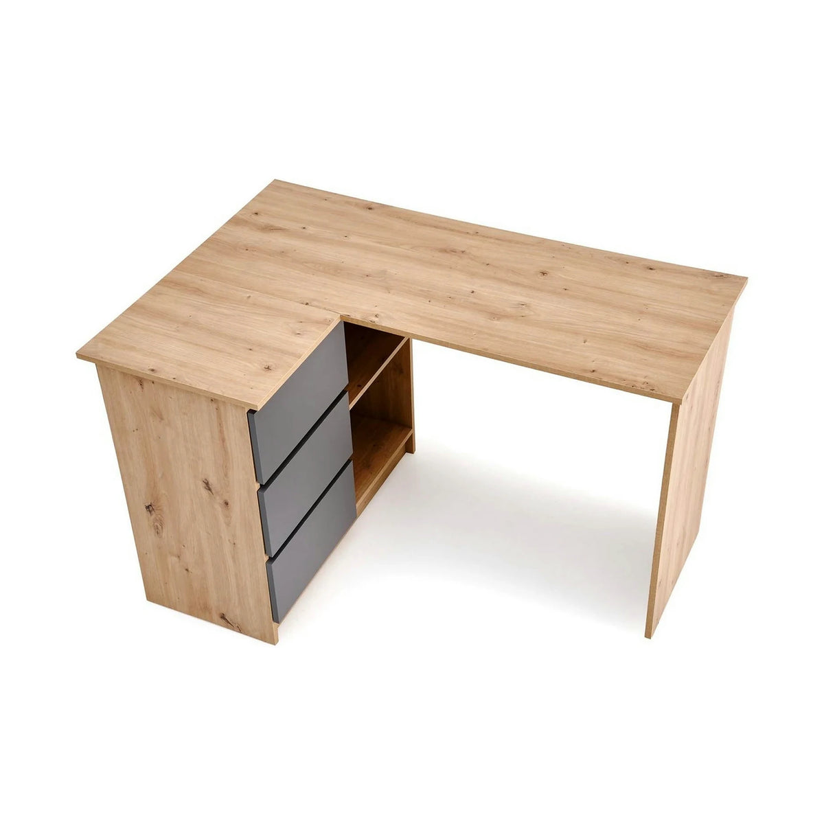 Birou BEGA, stejar artisan/gri grafit, PAL laminat, 124x85x76 cm