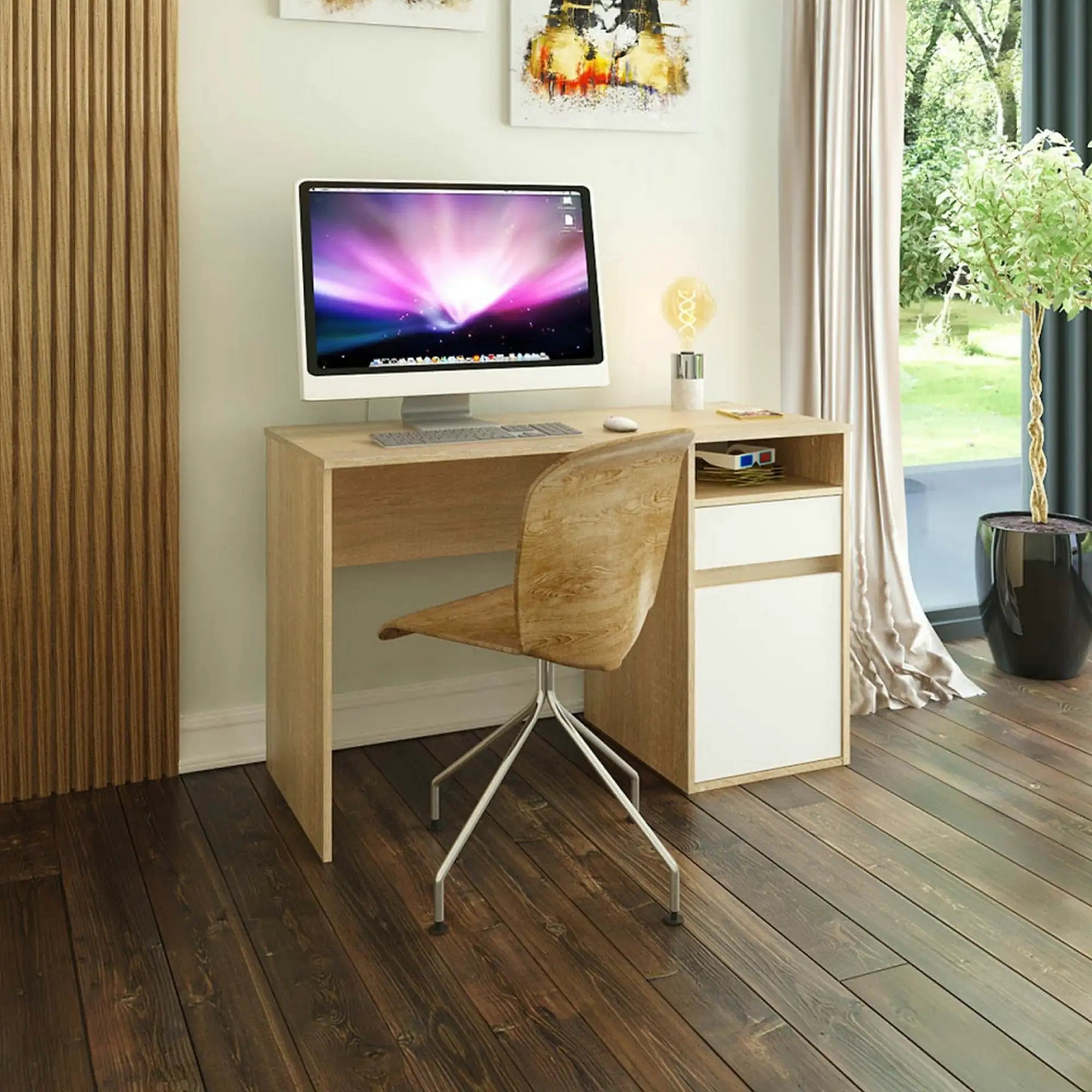 Birou BILI NEW, stejar sonoma/alb, DTD laminat, 120x53x75.5 cm