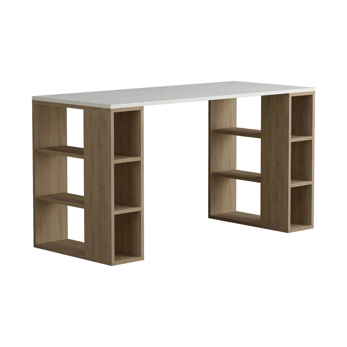 Birou COLMAR, alb/stejar, PAL melaminat, 140x60x75 cm