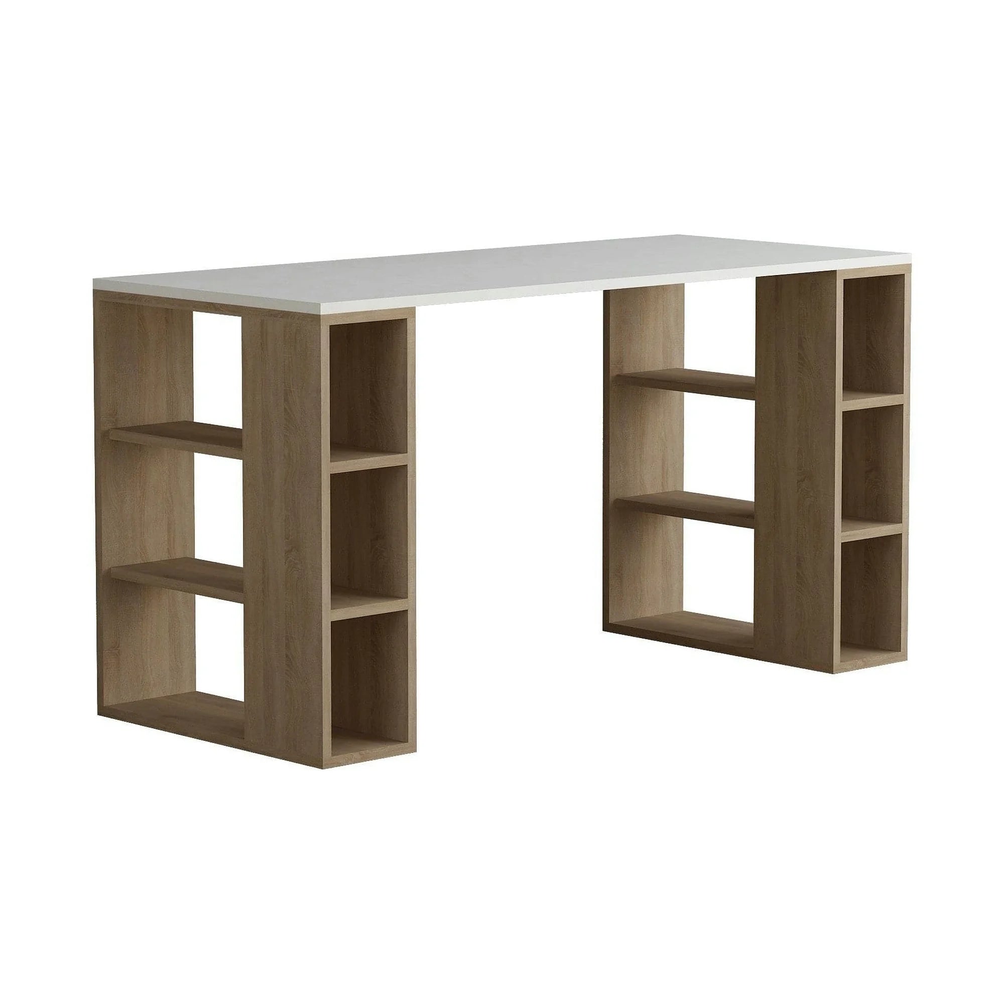 Birou COLMAR, alb/stejar, PAL melaminat, 140x60x75 cm