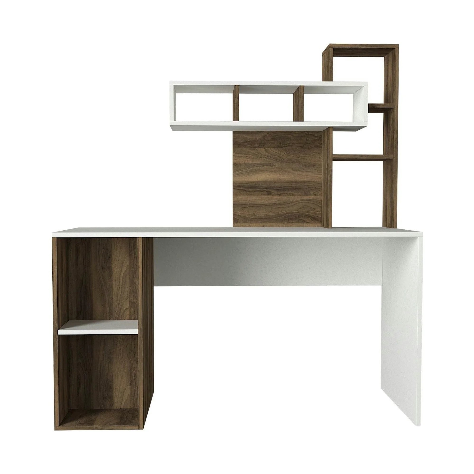 Birou CORAL, nuc inchis/alb, PAL melaminat, 140x60x154 cm