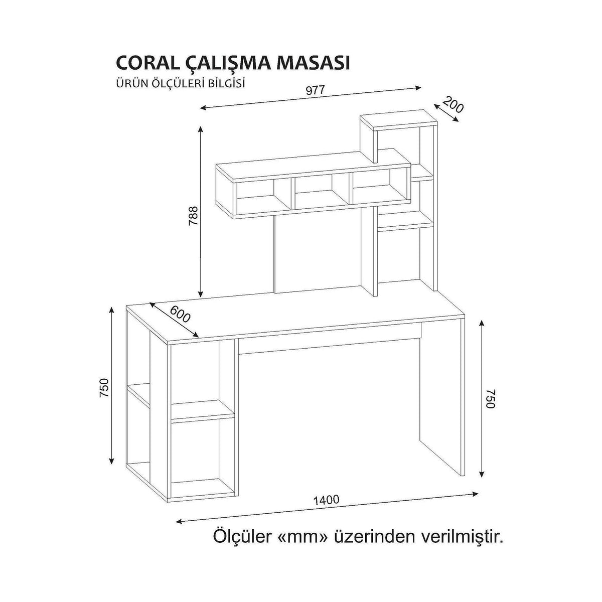 Birou CORAL, nuc inchis/alb, PAL melaminat, 140x60x154 cm