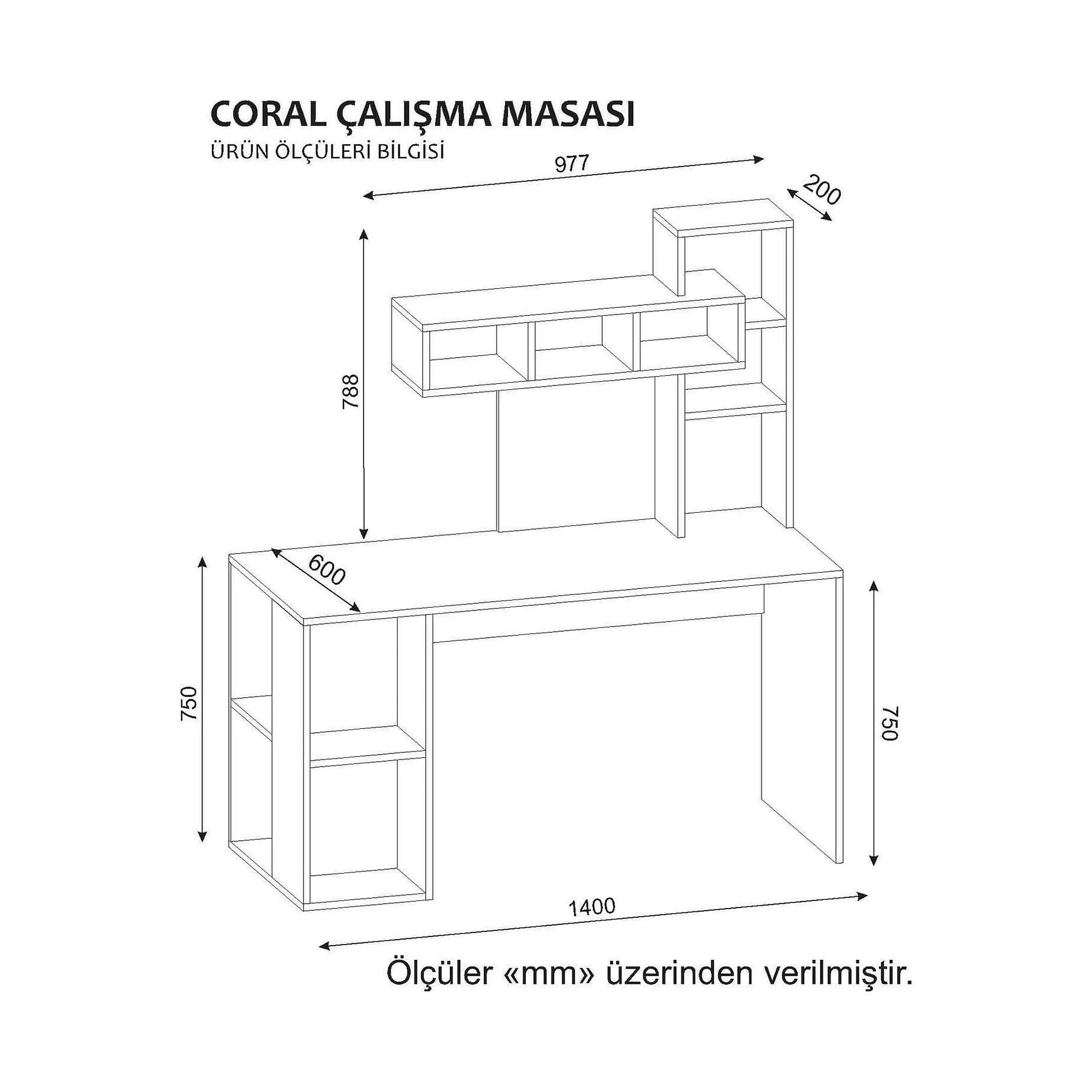 Birou CORAL, nuc inchis/alb, PAL melaminat, 140x60x154 cm