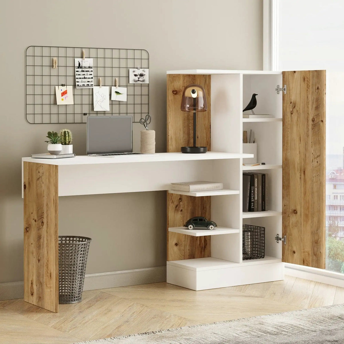 Birou CT2 AW, alb/pin atlantic, PAL melaminat, 152x40x120 cm