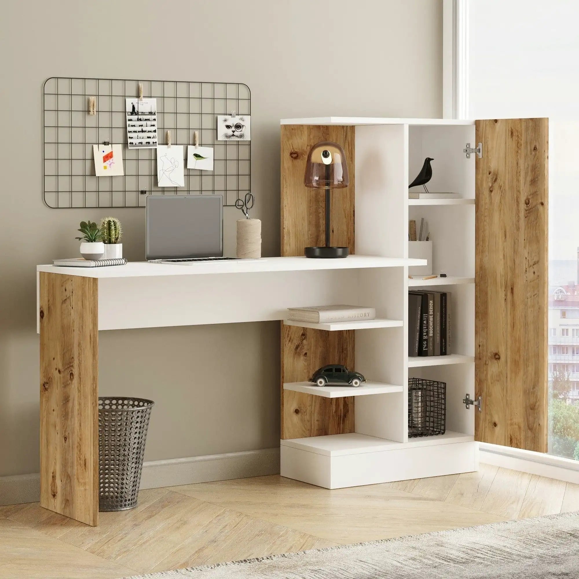 Birou CT2 AW, alb/pin atlantic, PAL melaminat, 152x40x120 cm