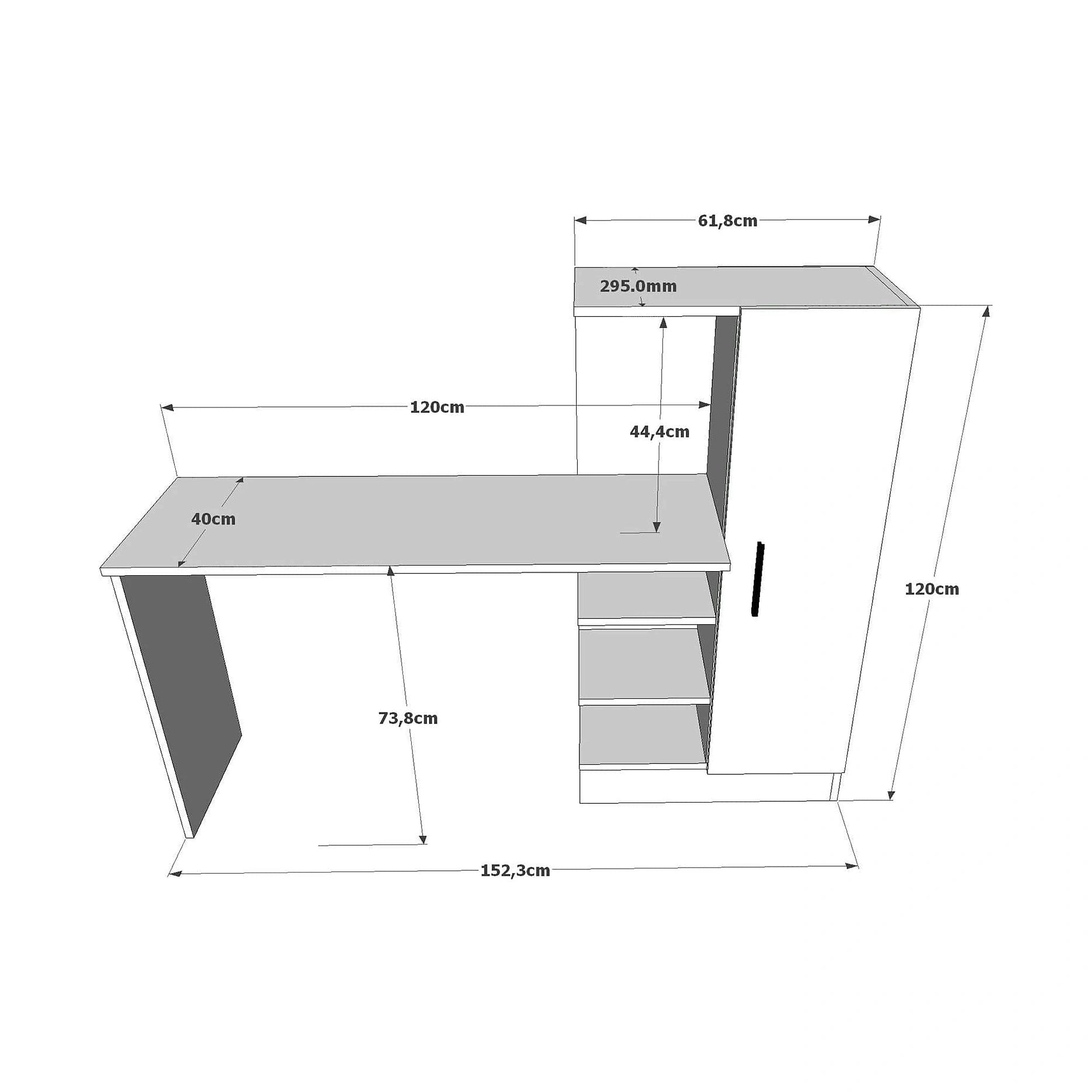 Birou CT2 AW, alb/pin atlantic, PAL melaminat, 152x40x120 cm