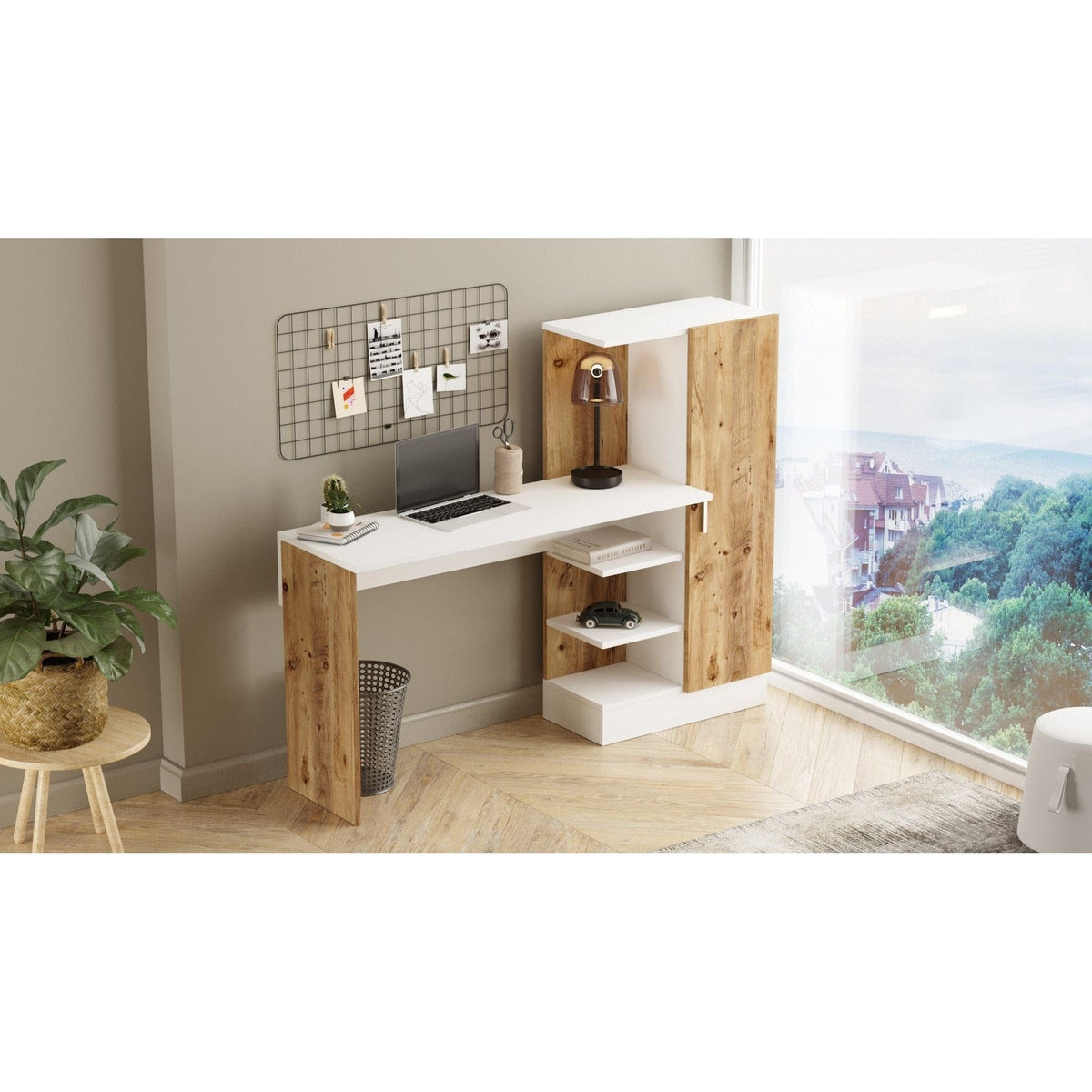 Birou CT2 AW, alb/pin atlantic, PAL melaminat, 152x40x120 cm