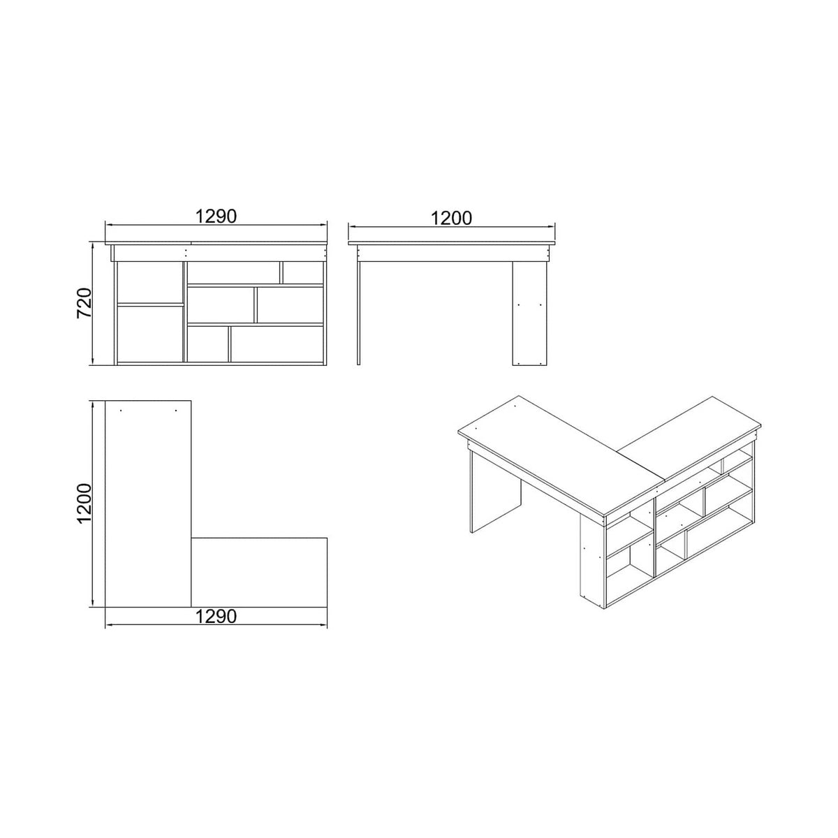 Birou CT5-AW, alb/pin atlantic, PAL melaminat, 129x120x72 cm