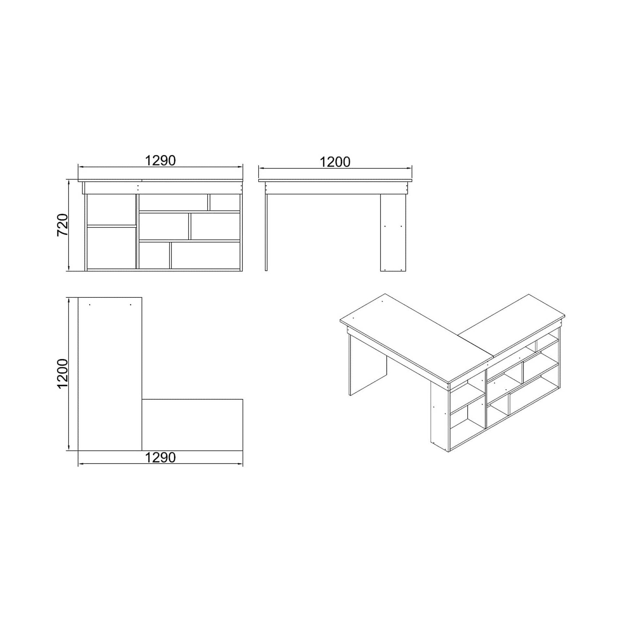Birou CT5-AW, alb/pin atlantic, PAL melaminat, 129x120x72 cm