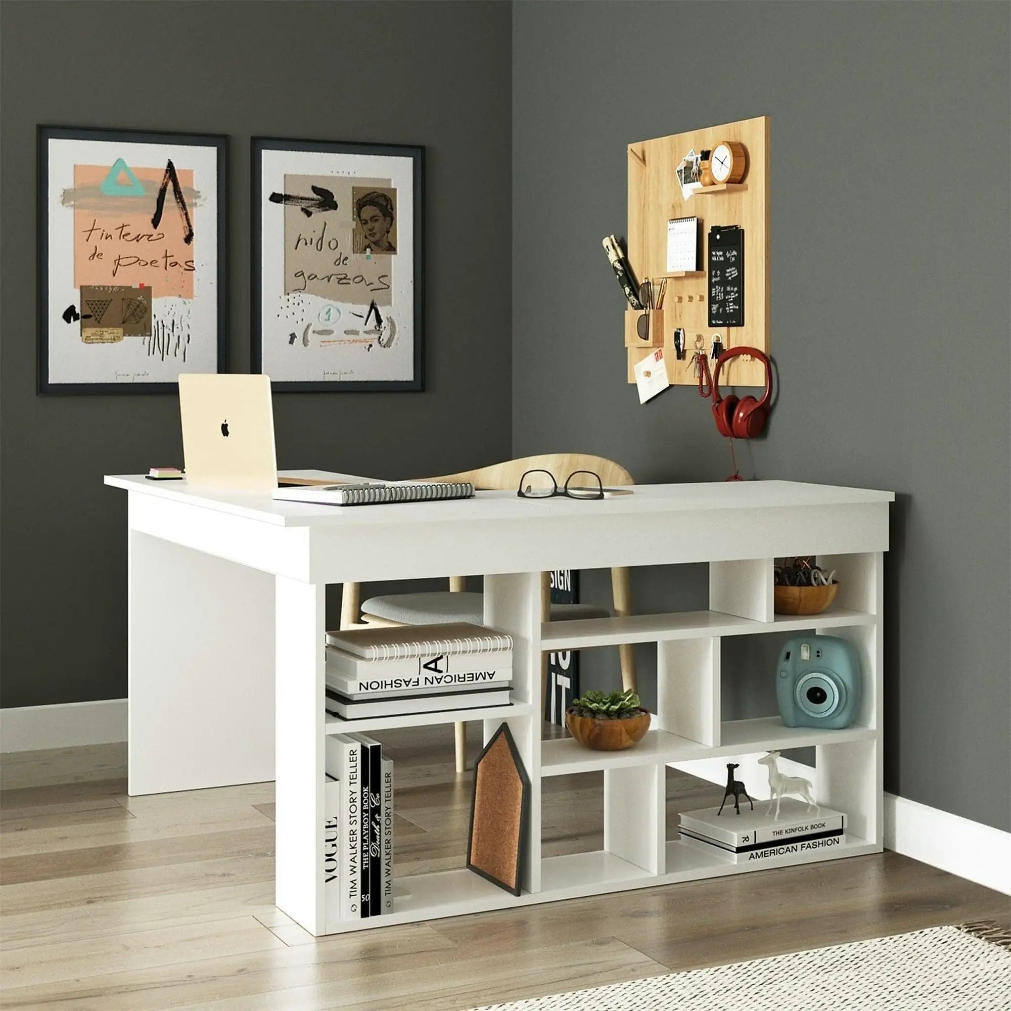 Birou CT5-W, alb, PAL, 129x120x72 cm