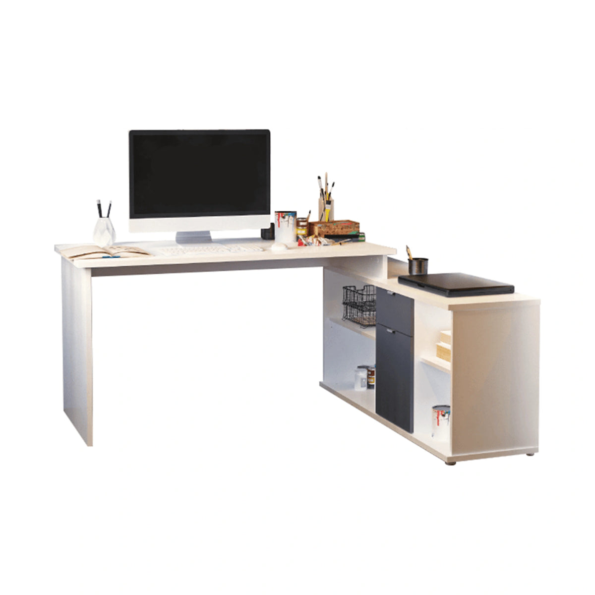 Birou DALTON 2 NEW VE 02, alb/gri, PAL melaminat, 168x138x75 cm