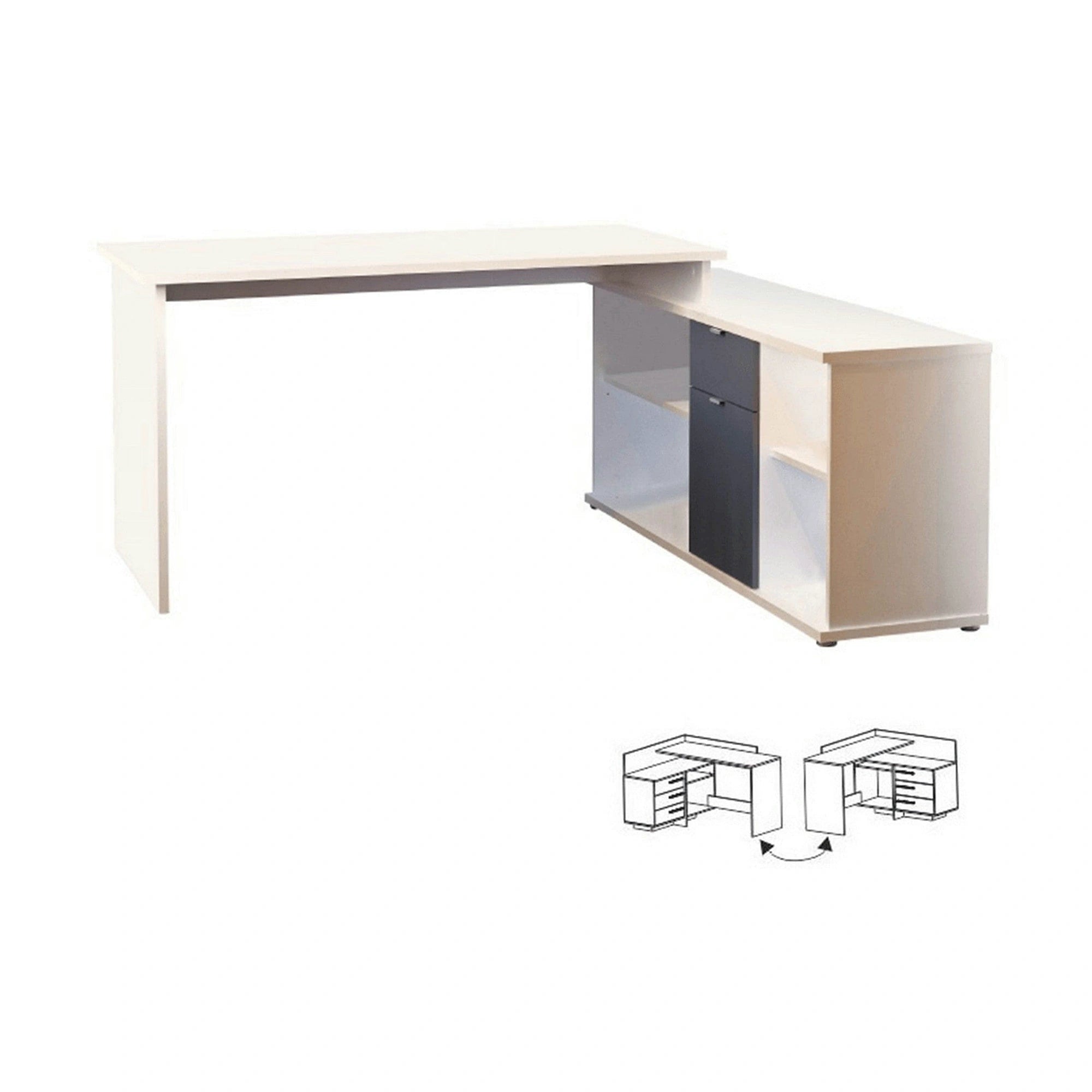 Birou DALTON 2 NEW VE 02, alb/gri, PAL melaminat, 168x138x75 cm