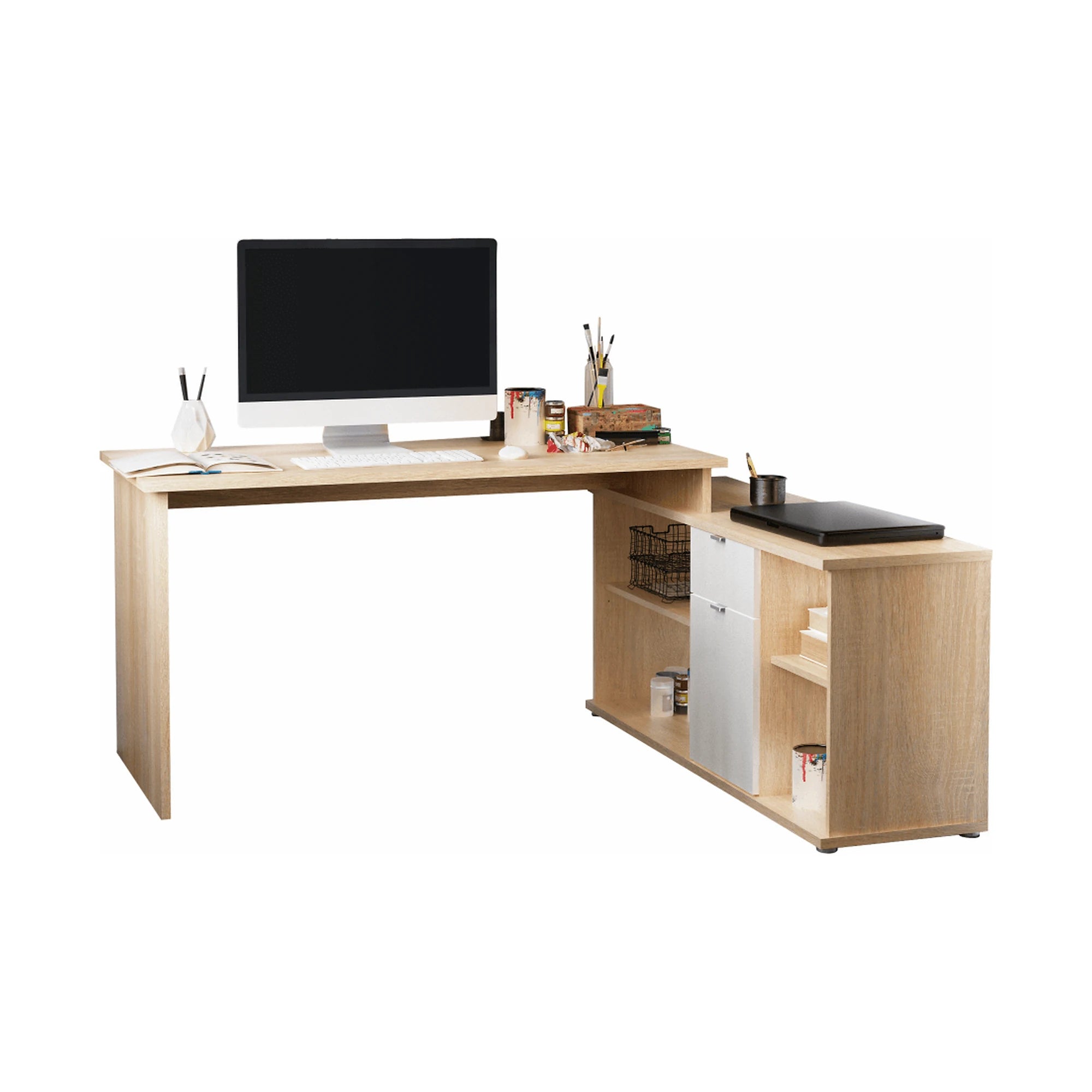 Birou DALTON 2 NEW VE 02, stejar sonoma/alb, PAL melaminat, 168x138x75 cm
