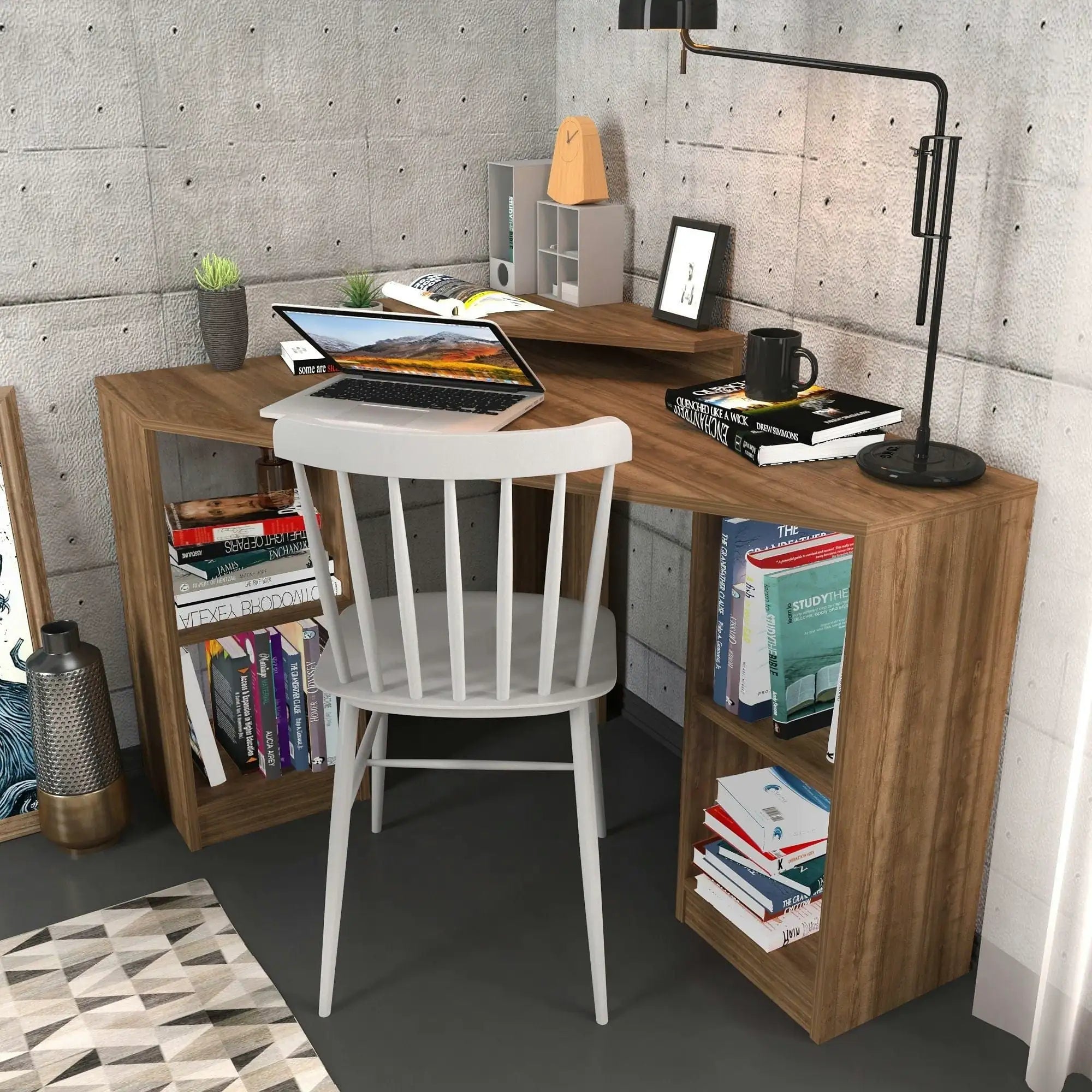 Birou de colt FLOATING, nuc inchis, PAL melaminat, 120x90x77 cm