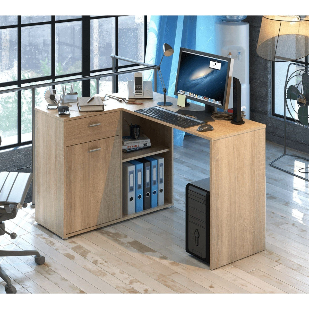 Birou de colt KALIMERO, stejar sonoma, PAL melaminat, 120x90x76 cm