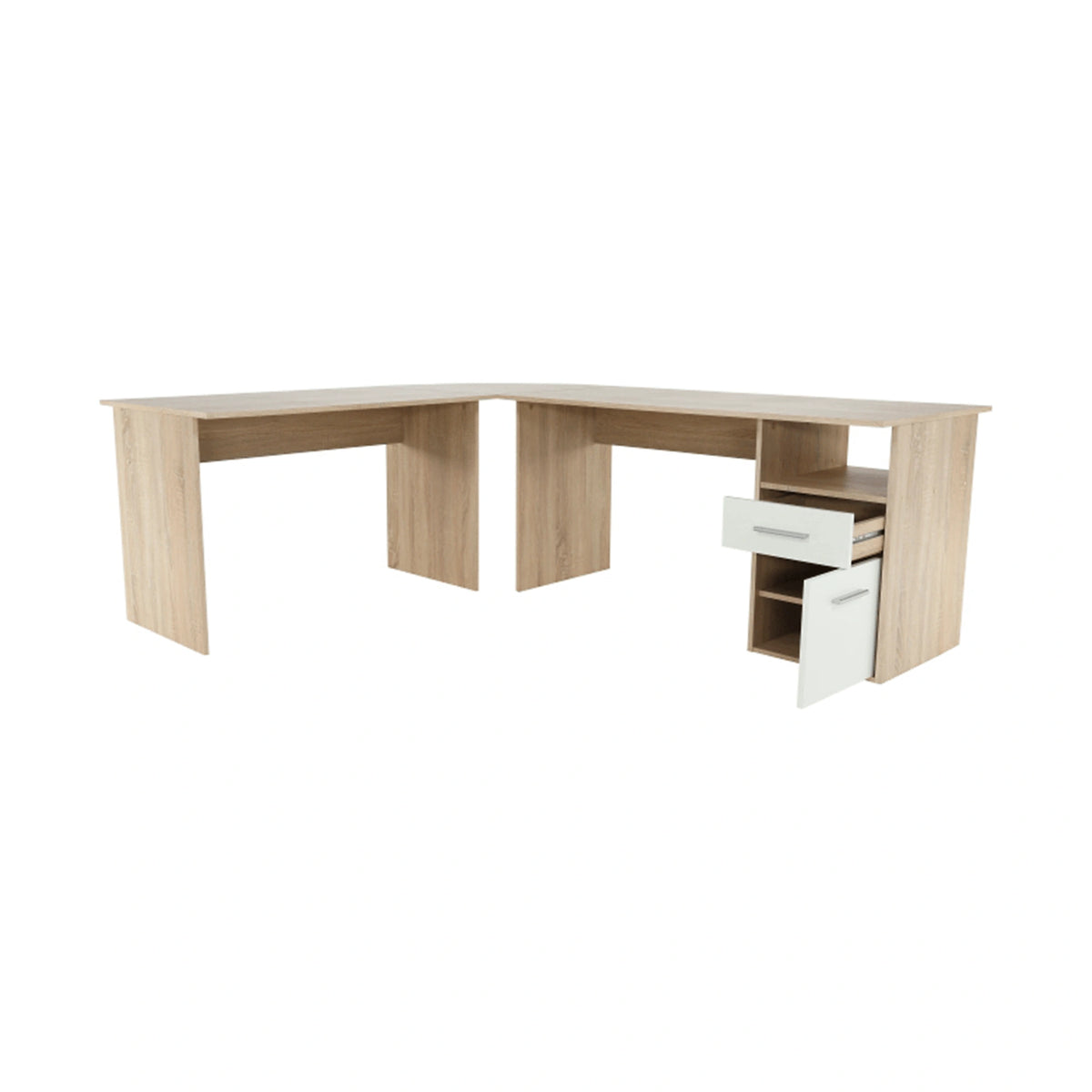 Birou de colt MAURUS NEW MA11, stejar sonoma/alb, PAL melaminat, 176/203x67x70 cm