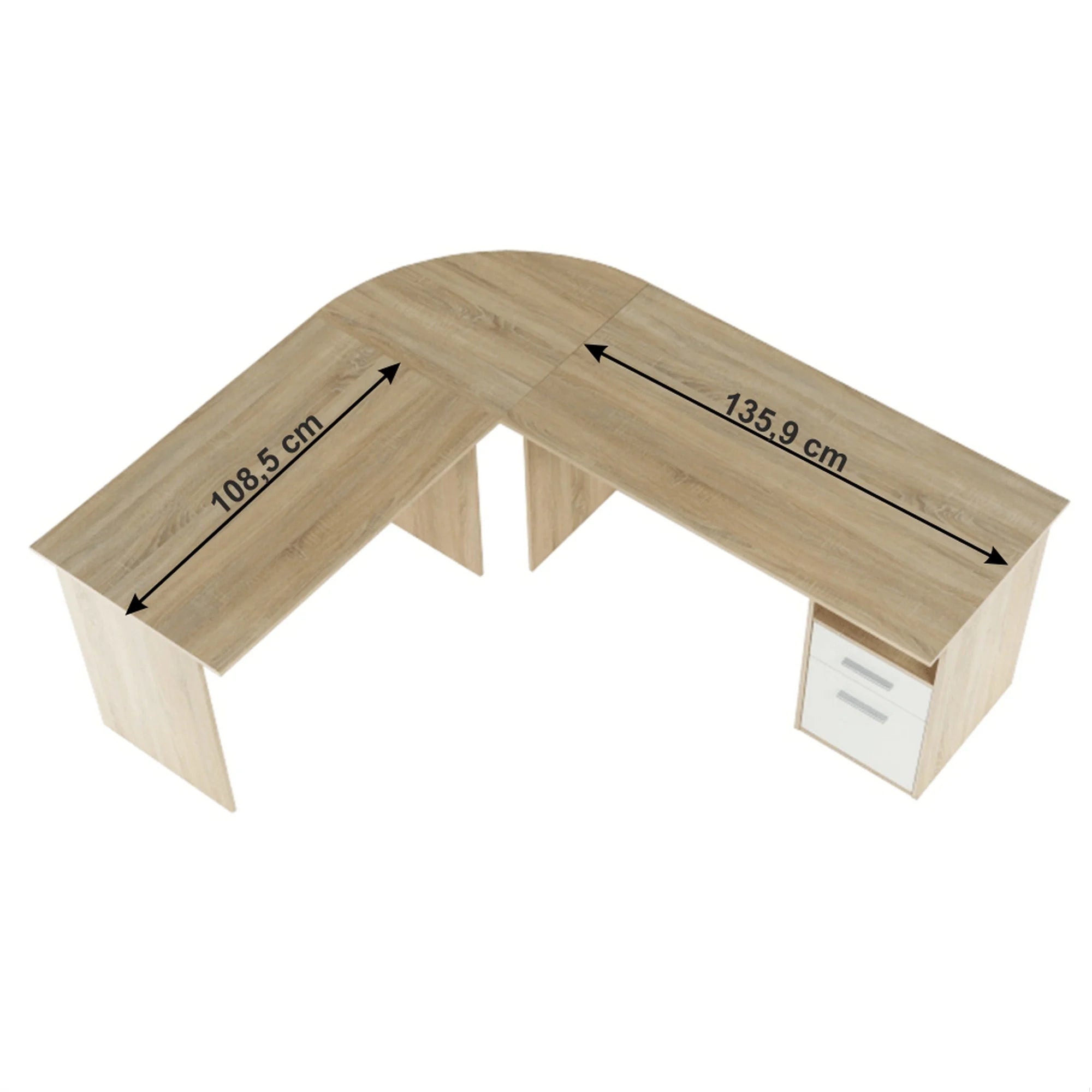 Birou de colt MAURUS NEW MA11, stejar sonoma/alb, PAL melaminat, 176/203x67x70 cm